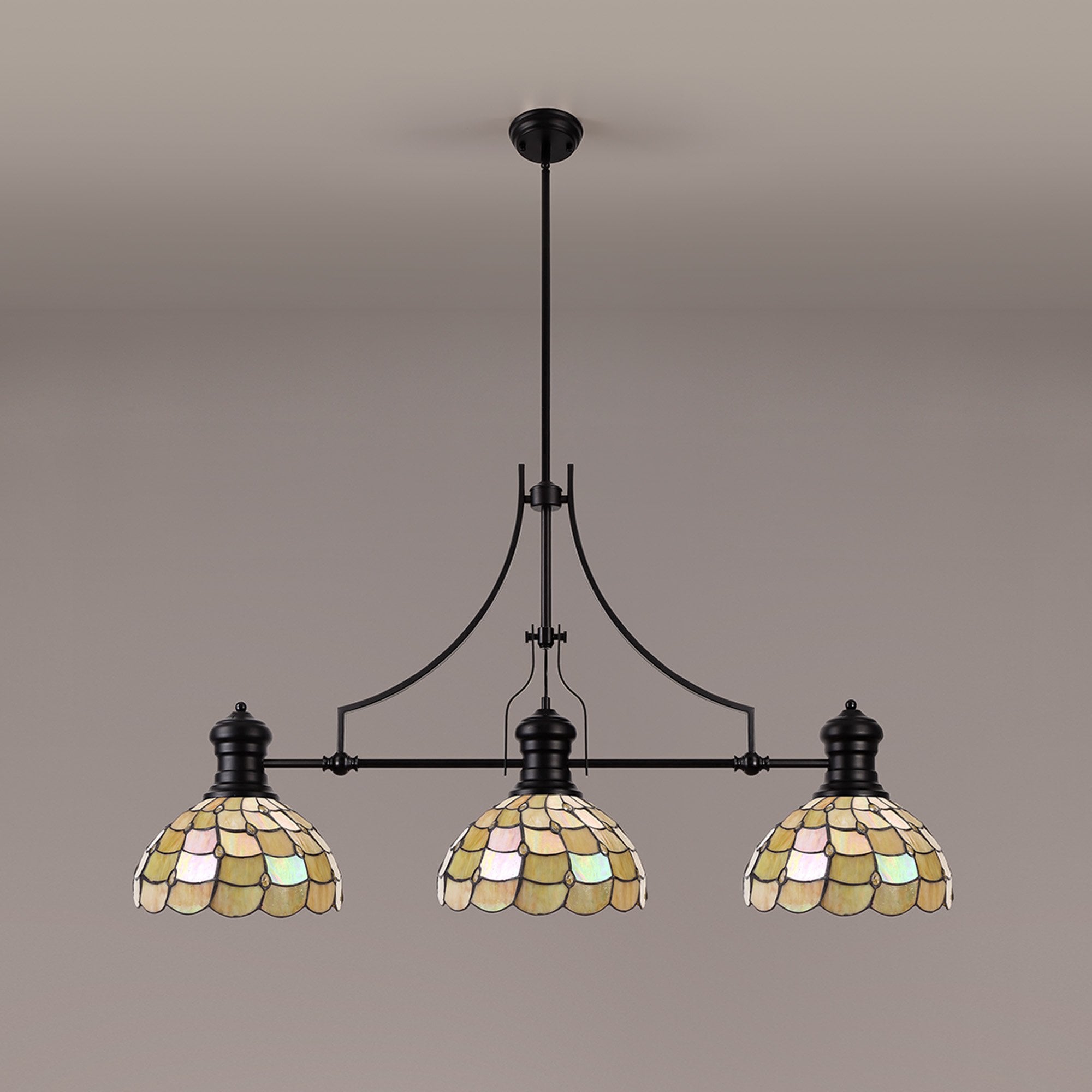Louis, Chrisy 3 Light Linear Pendant Matt Black Beige