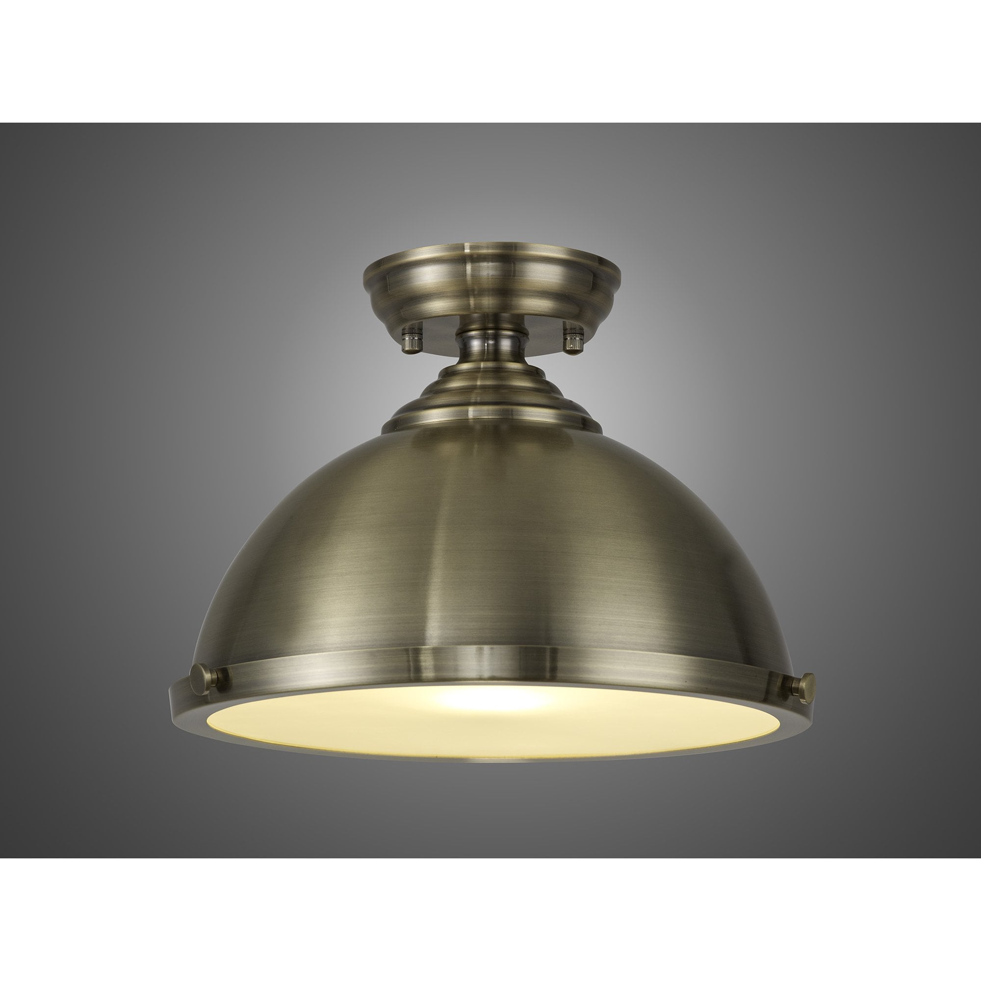 NLK15259 Louis 1 Light Flush Ceiling Light Antique Brass Frosted White