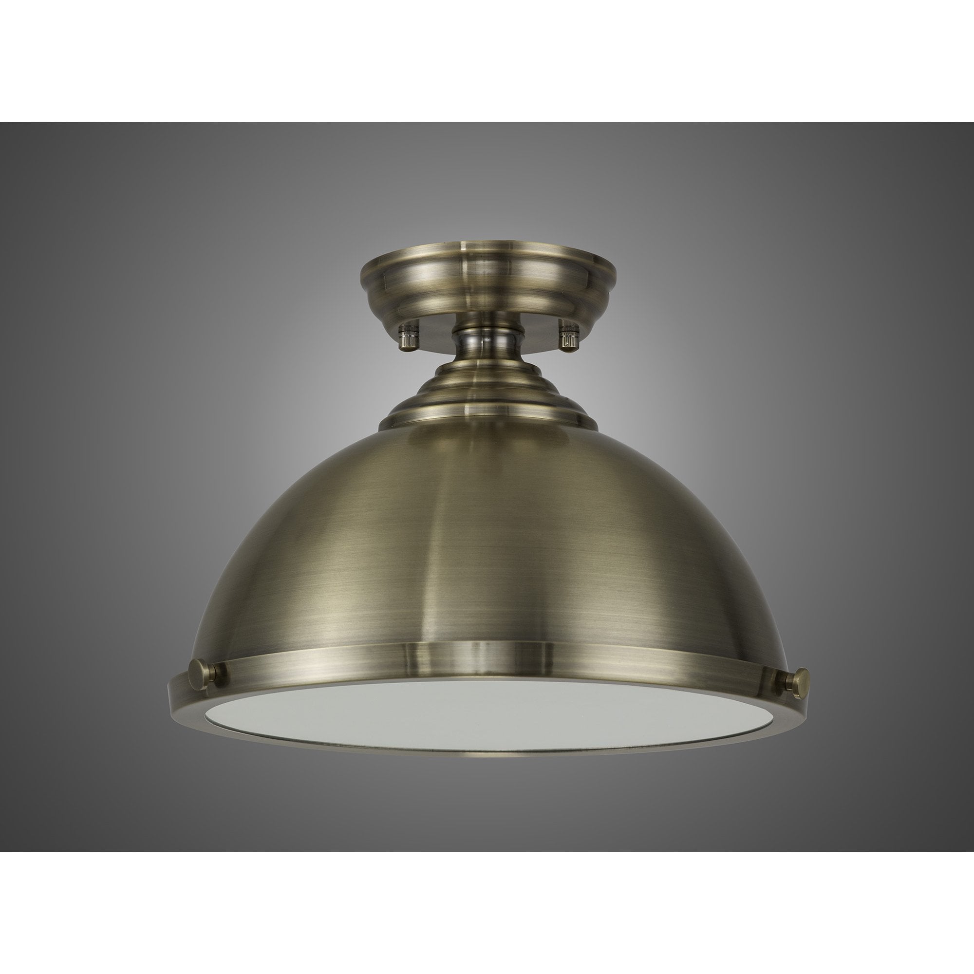 NLK15259 Louis 1 Light Flush Ceiling Light Antique Brass Frosted White
