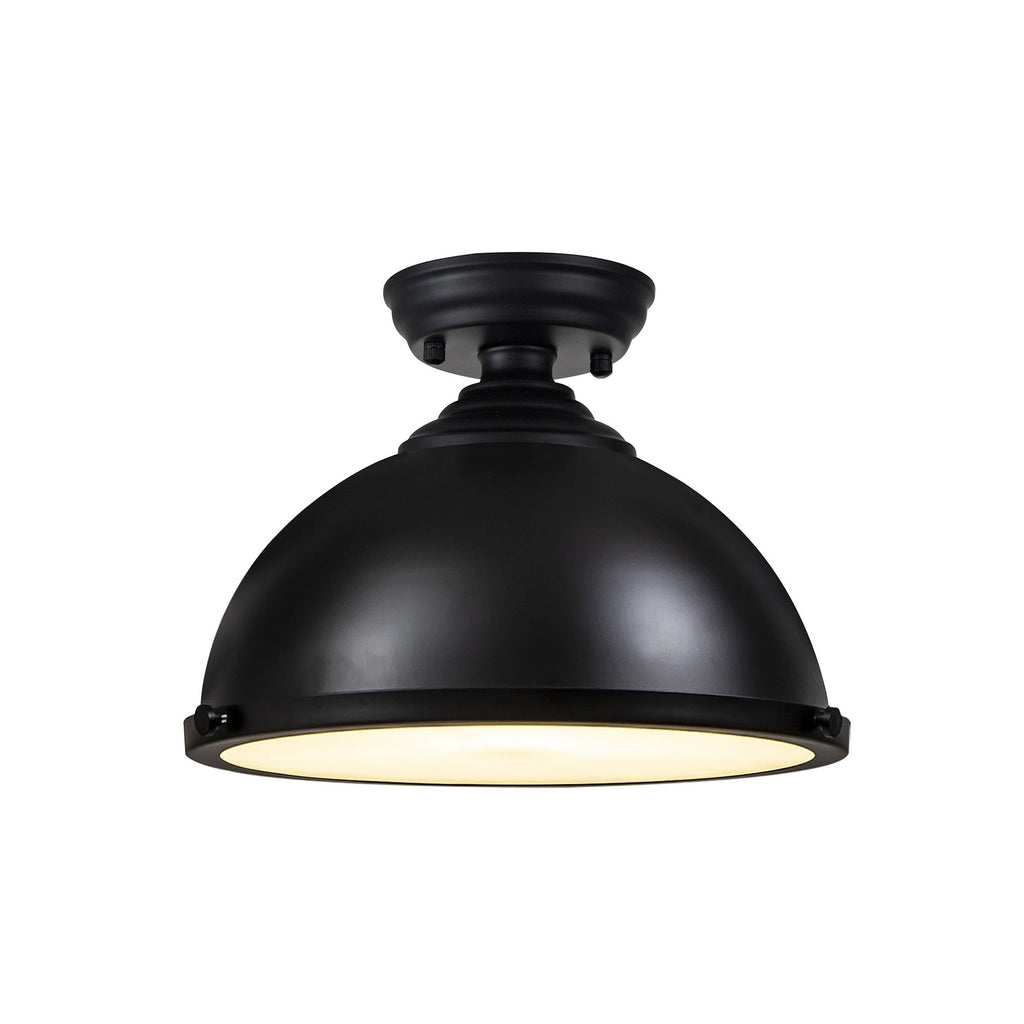 NLK15269 Louis 1 Light Flush Ceiling Light Matt Black Frosted White
