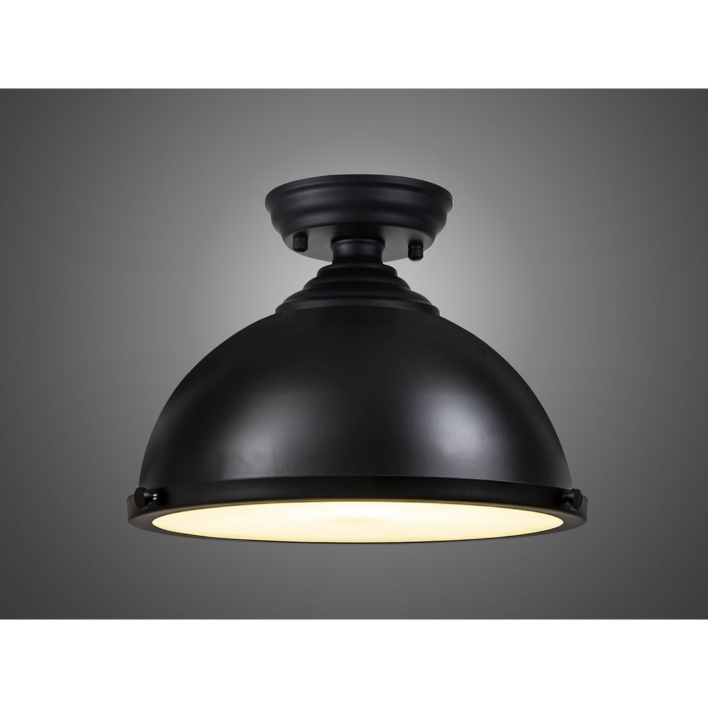NLK15269 Louis 1 Light Flush Ceiling Light Matt Black Frosted White