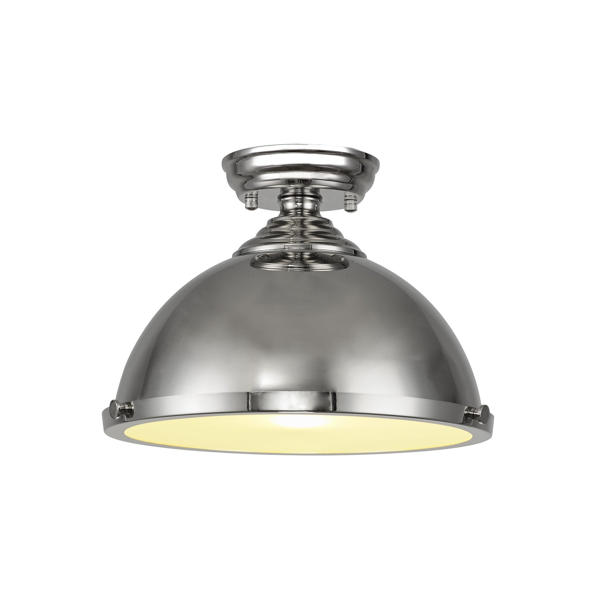 NLK15279 Louis 1 Light Flush Ceiling Light Polished Nickel Frosted White