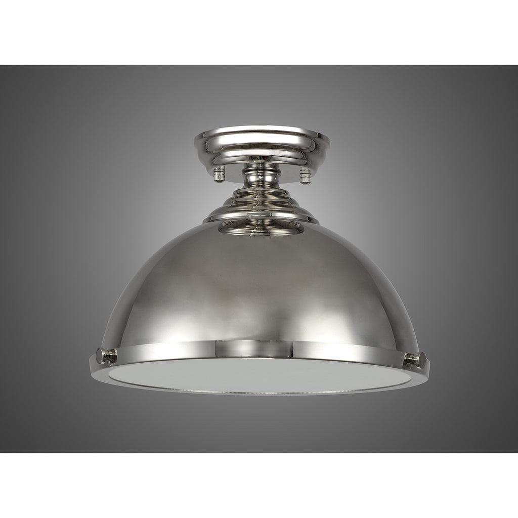 NLK15279 Louis 1 Light Flush Ceiling Light Polished Nickel Frosted White