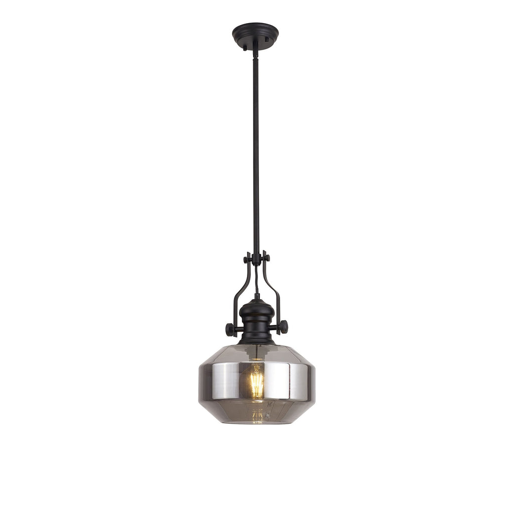 NLK15349 Louis 1 Light Round Pendant Matt Black Smoke