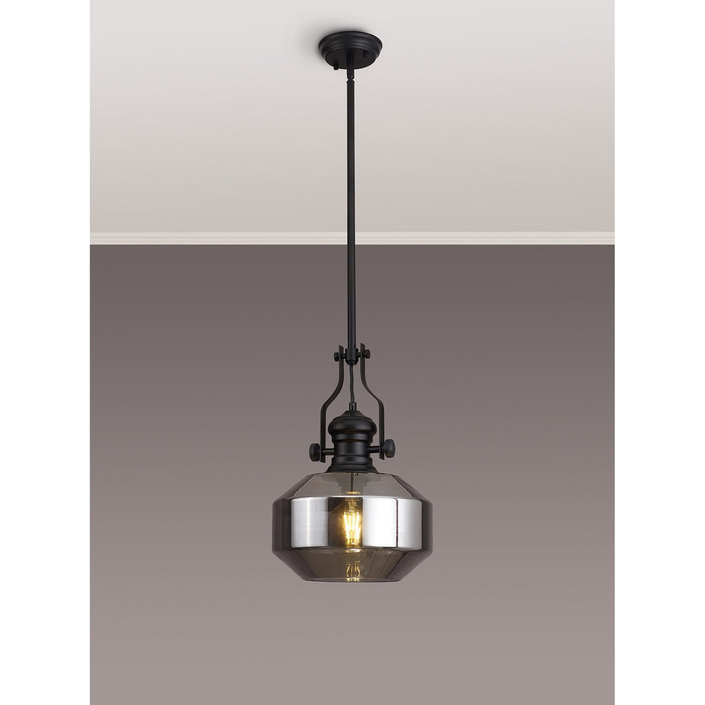 NLK15349 Louis 1 Light Round Pendant Matt Black Smoke