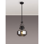 NLK15349 Louis 1 Light Round Pendant Matt Black Smoke
