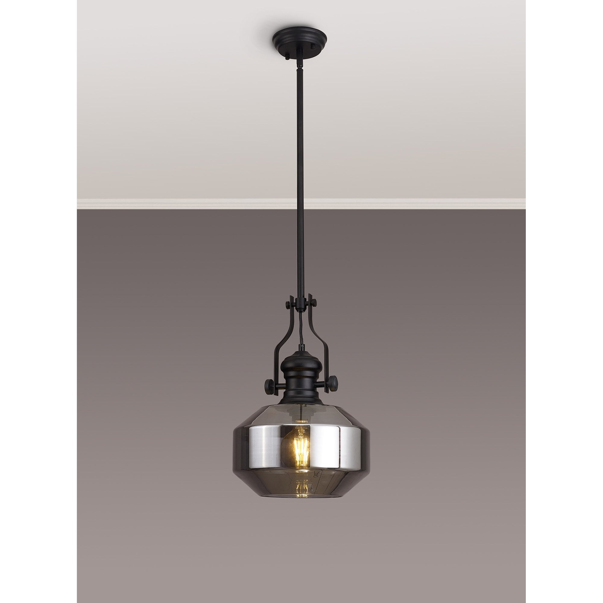 NLK15349 Louis 1 Light Round Pendant Matt Black Smoke