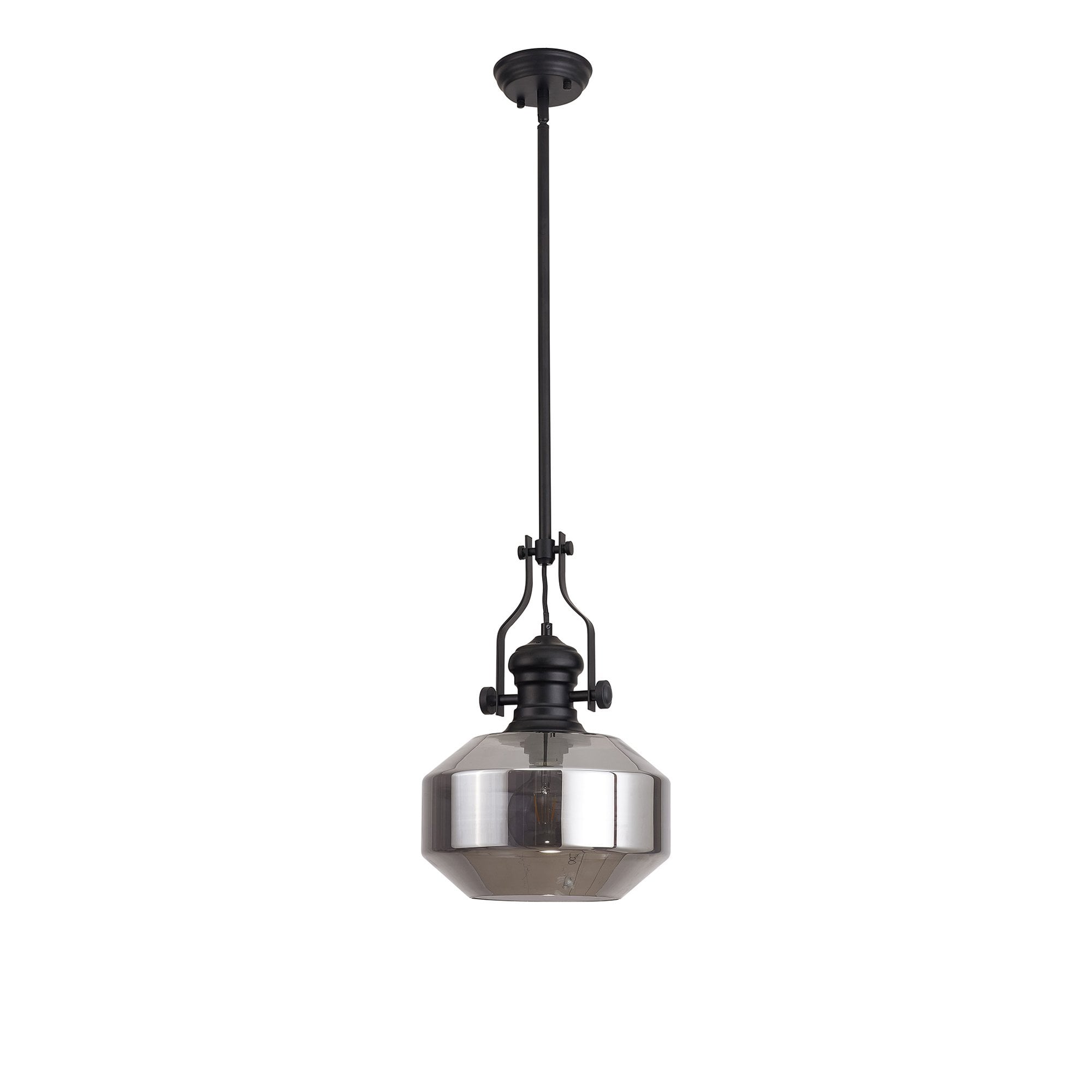 NLK15349 Louis 1 Light Round Pendant Matt Black Smoke