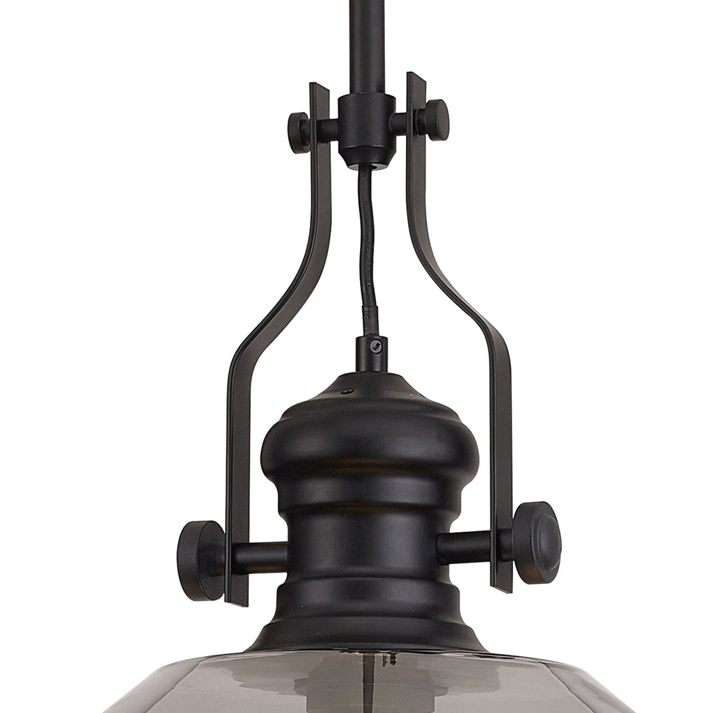 NLK15349 Louis 1 Light Round Pendant Matt Black Smoke