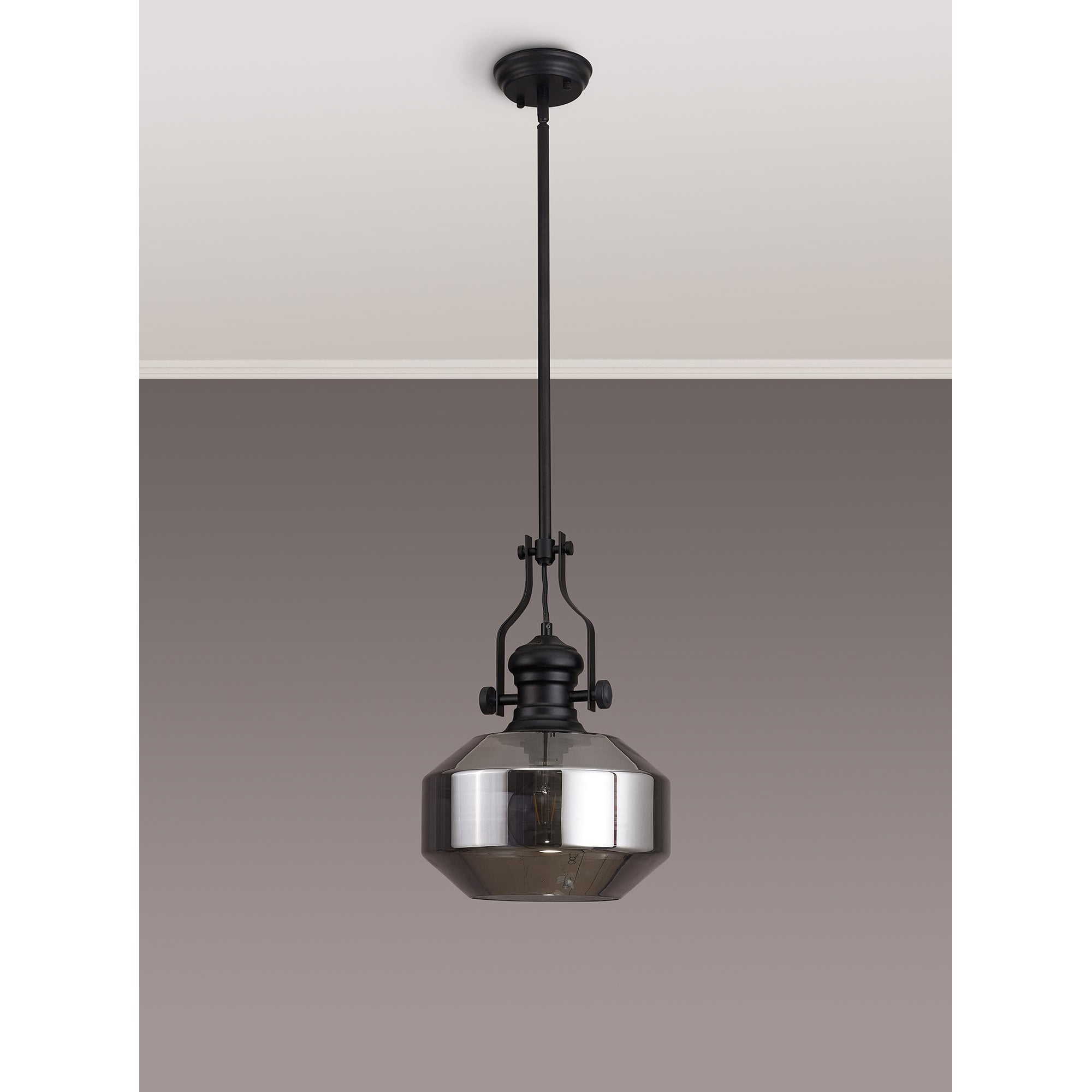 NLK15349 Louis 1 Light Round Pendant Matt Black Smoke
