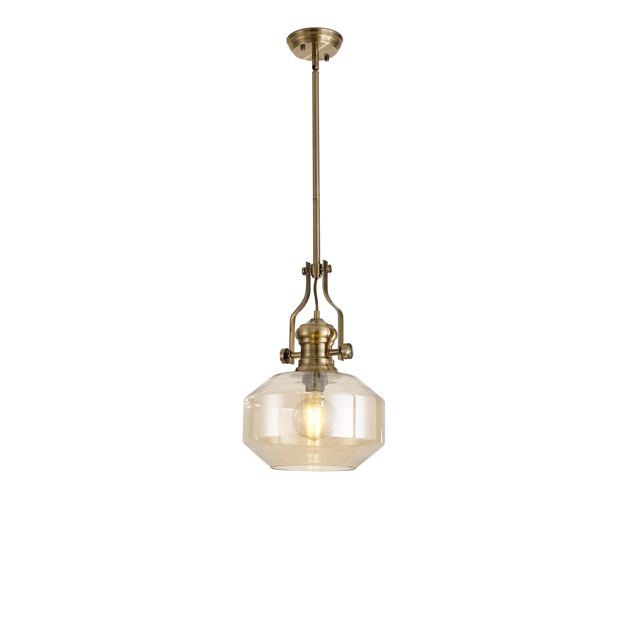 NLK15359 Louis 1 Light Round Pendant Antique Brass Cognac