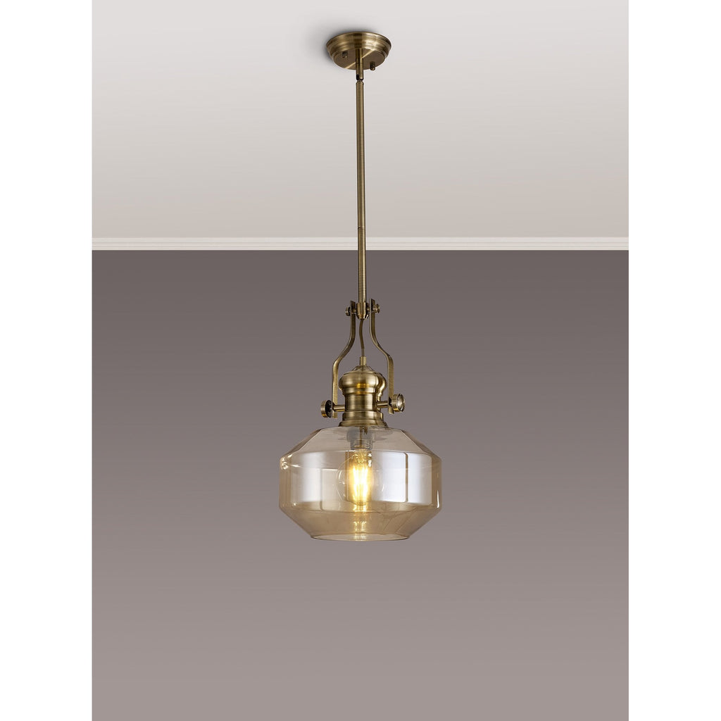NLK15359 Louis 1 Light Round Pendant Antique Brass Cognac