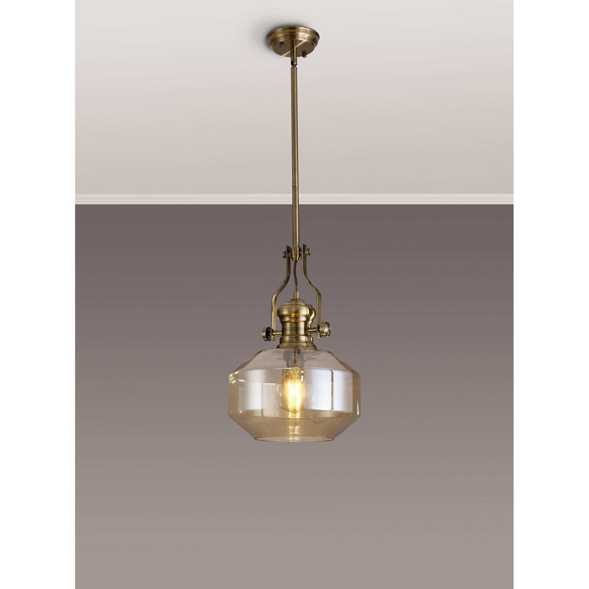 NLK15359 Louis 1 Light Round Pendant Antique Brass Cognac