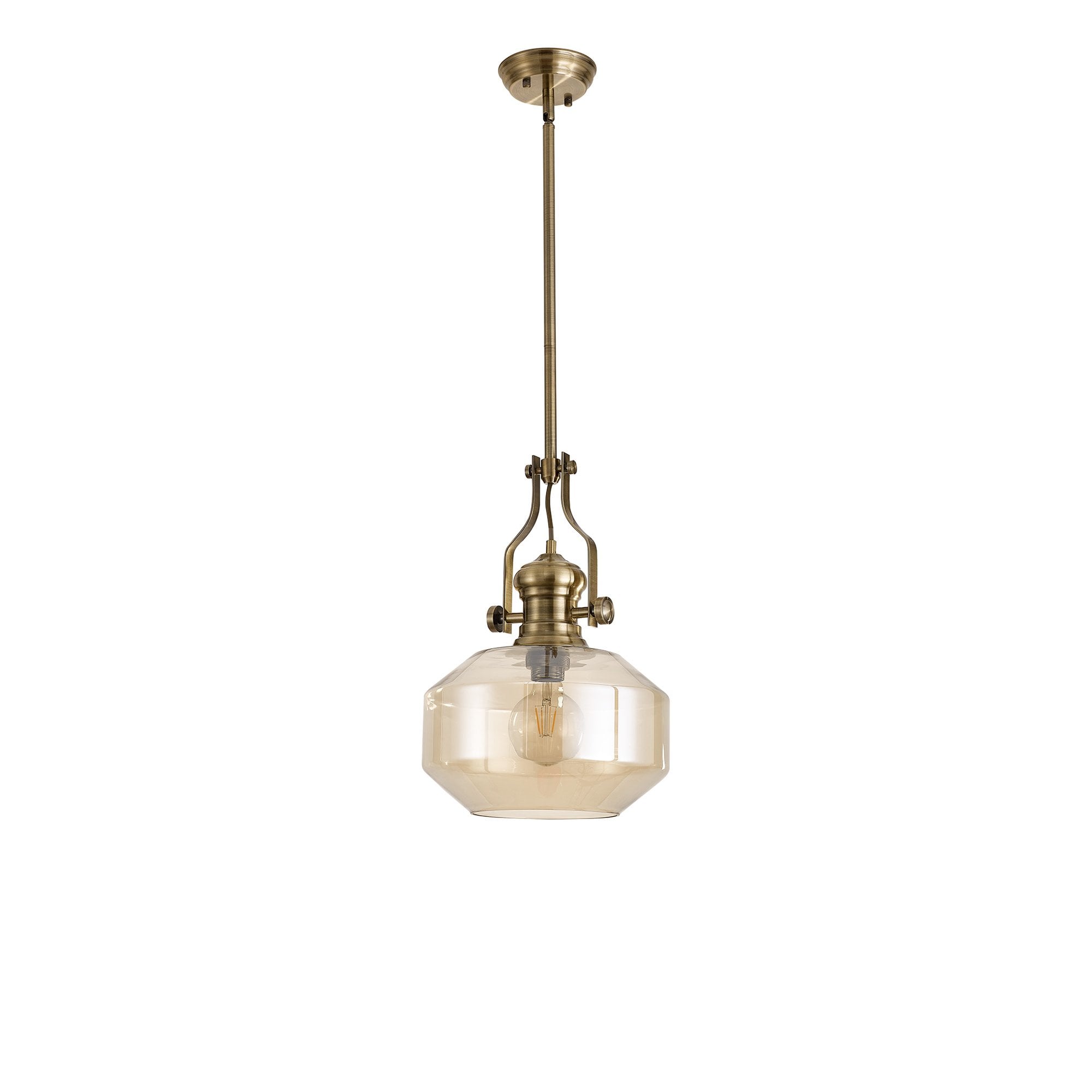 NLK15359 Louis 1 Light Round Pendant Antique Brass Cognac