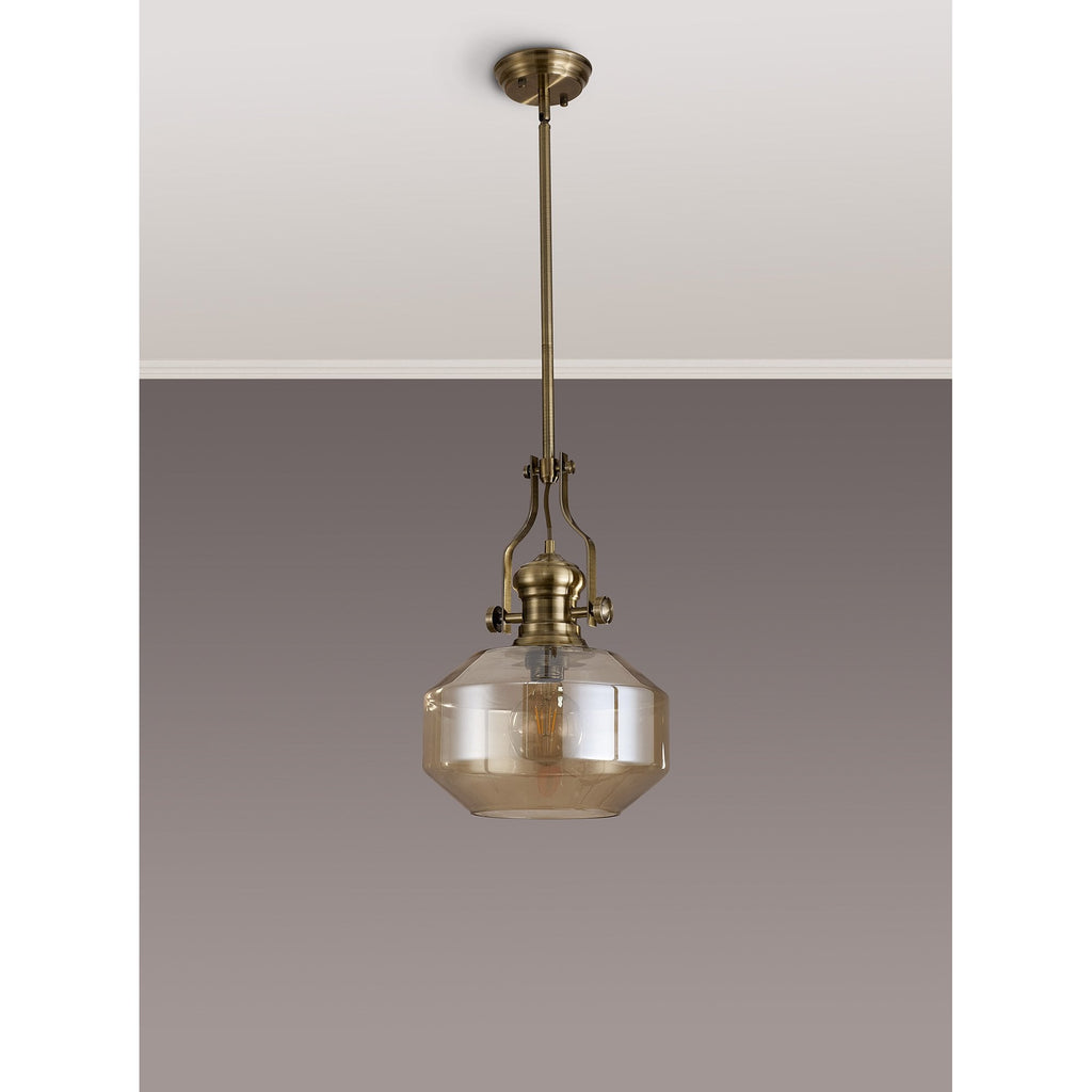NLK15359 Louis 1 Light Round Pendant Antique Brass Cognac