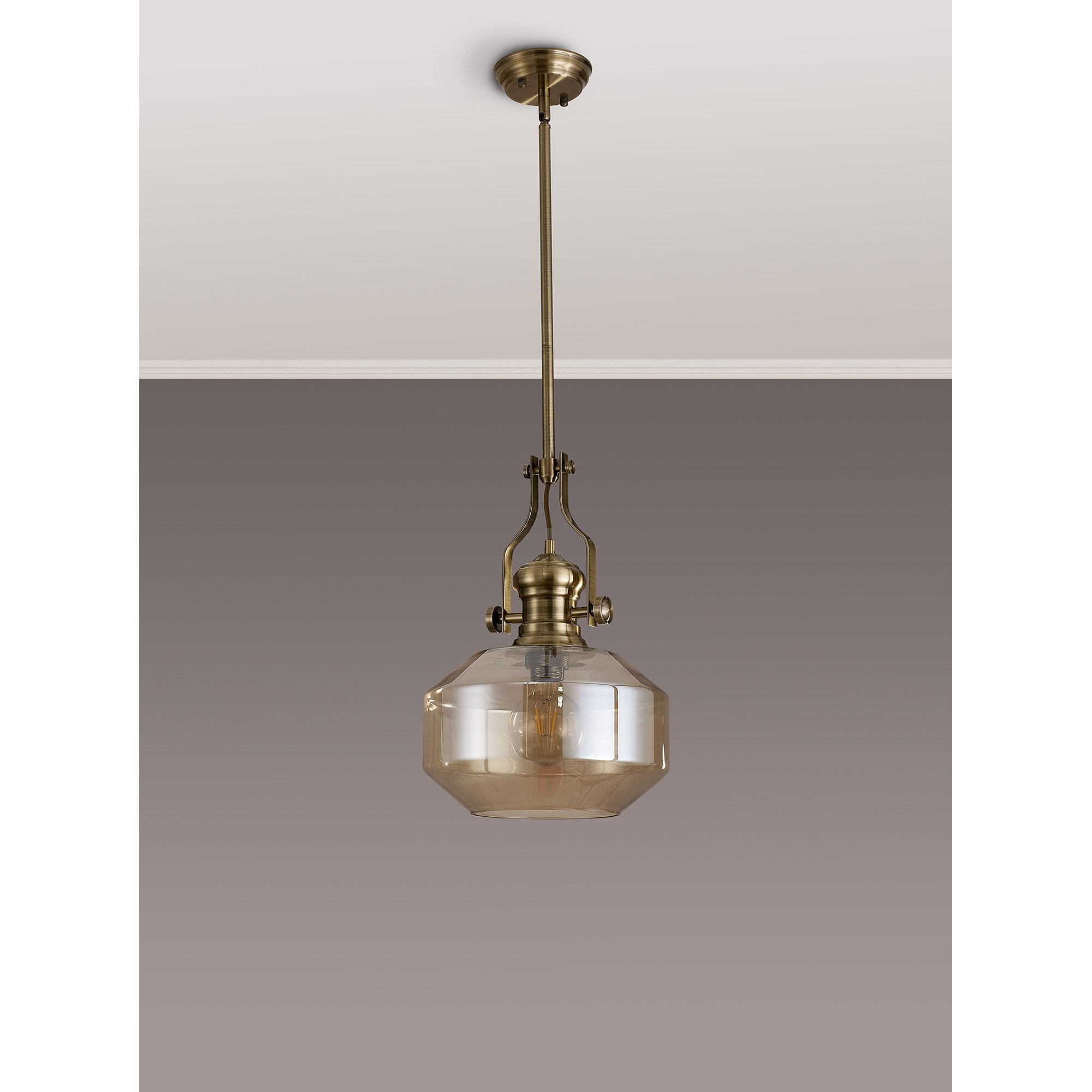 NLK15359 Louis 1 Light Round Pendant Antique Brass Cognac