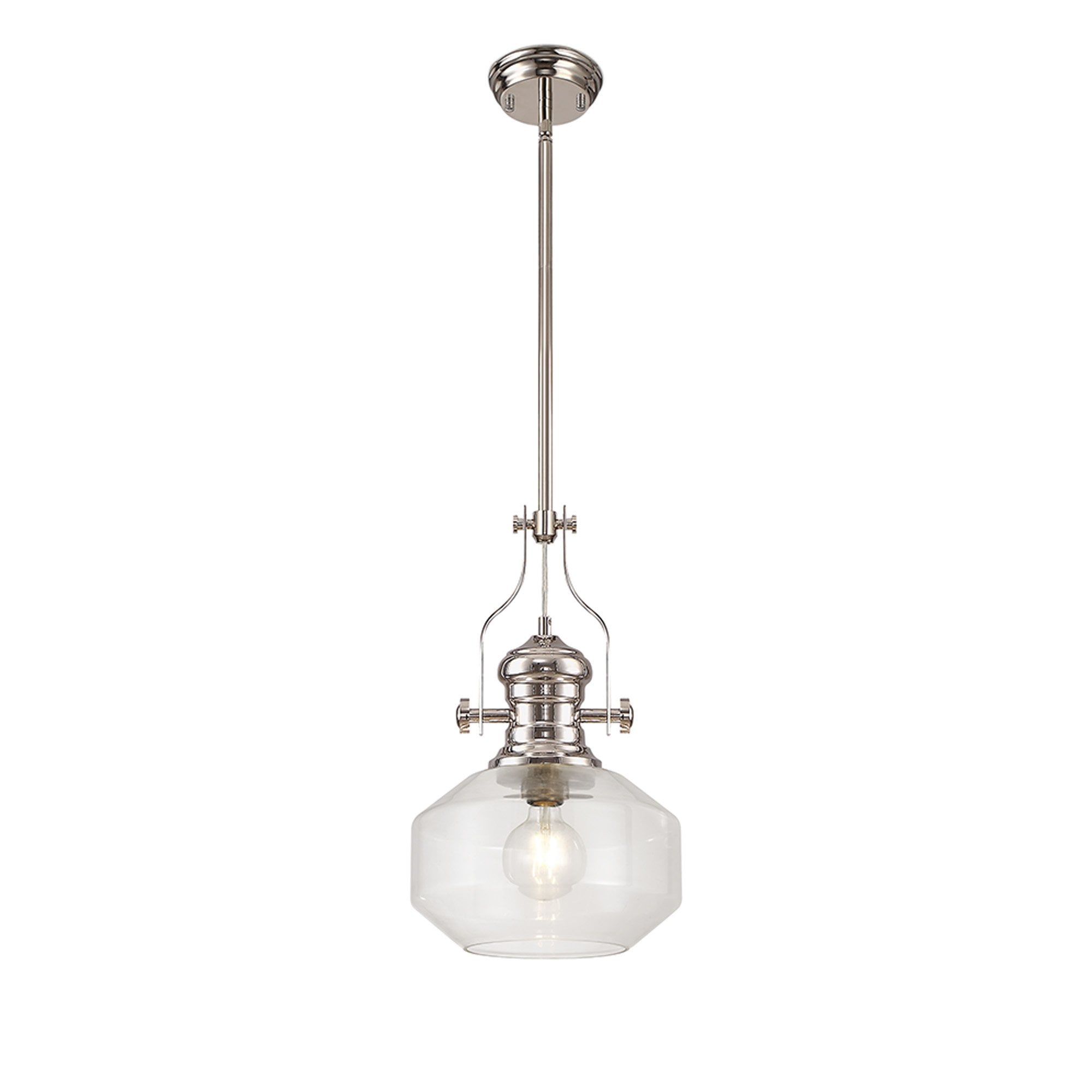 NLK15369 Louis 1 Light Round Pendant Polished Nickel Clear
