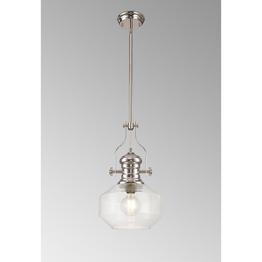 NLK15369 Louis 1 Light Round Pendant Polished Nickel Clear