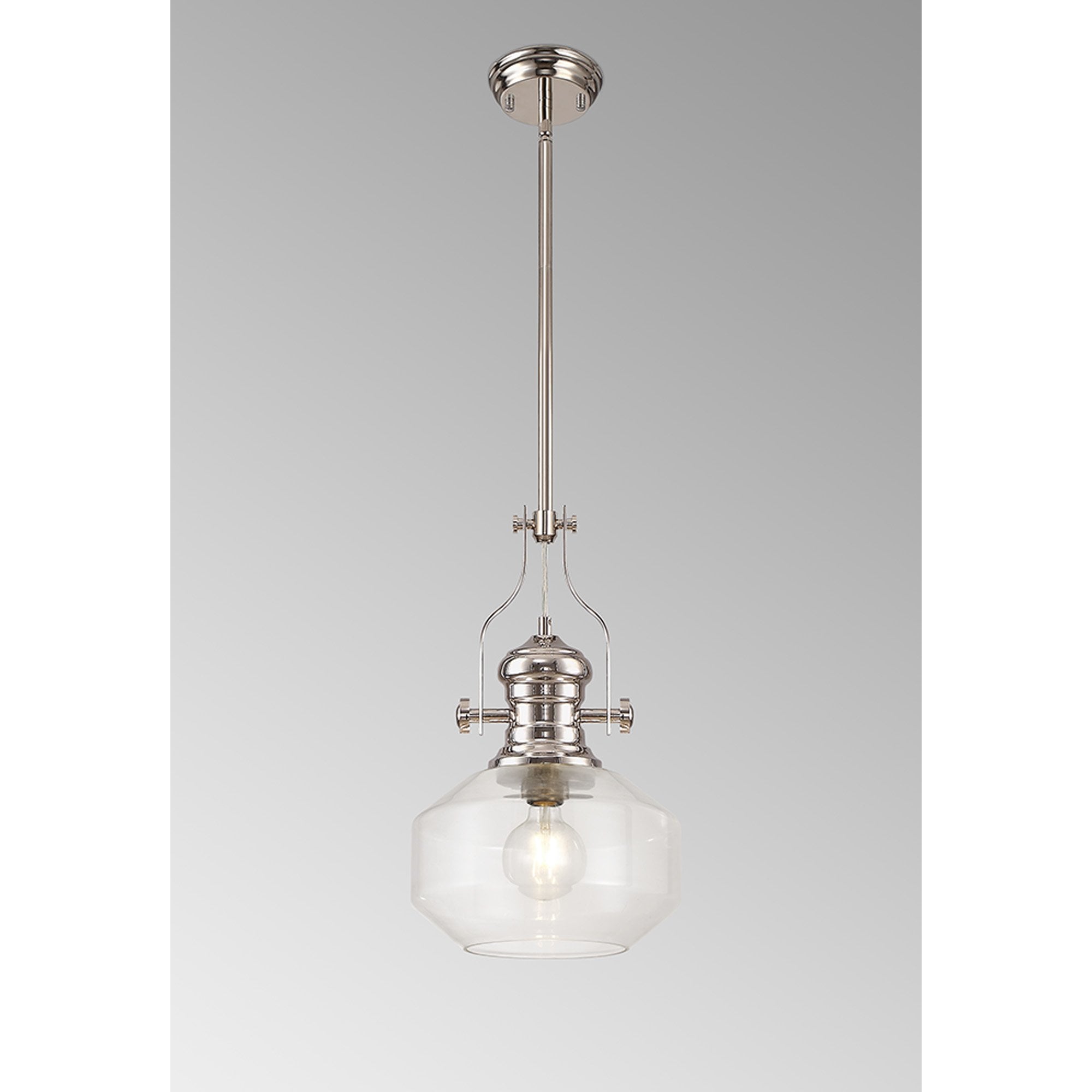 NLK15369 Louis 1 Light Round Pendant Polished Nickel Clear
