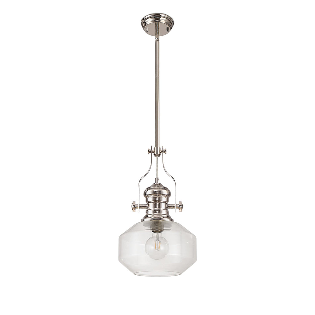 NLK15369 Louis 1 Light Round Pendant Polished Nickel Clear