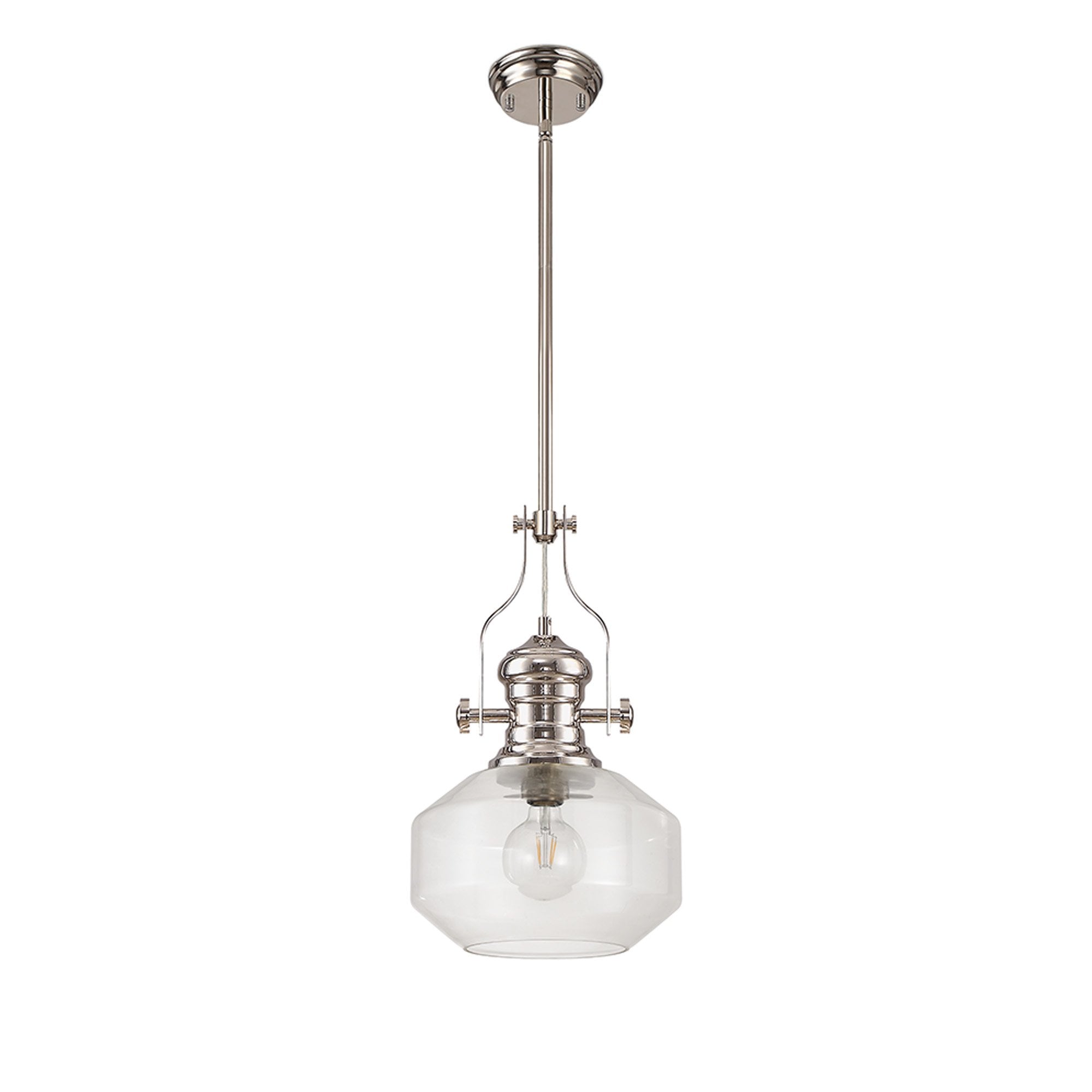 NLK15369 Louis 1 Light Round Pendant Polished Nickel Clear