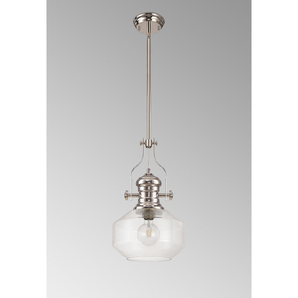 NLK15369 Louis 1 Light Round Pendant Polished Nickel Clear