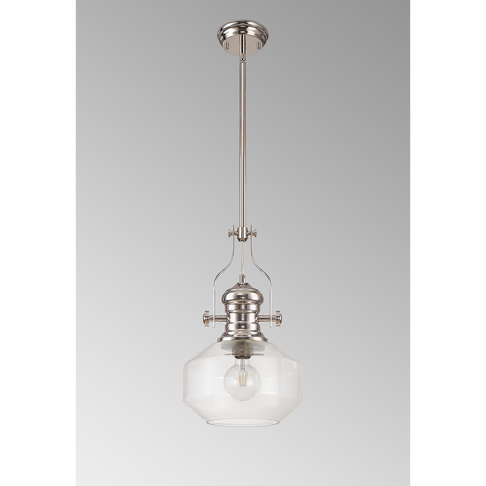 NLK15369 Louis 1 Light Round Pendant Polished Nickel Clear
