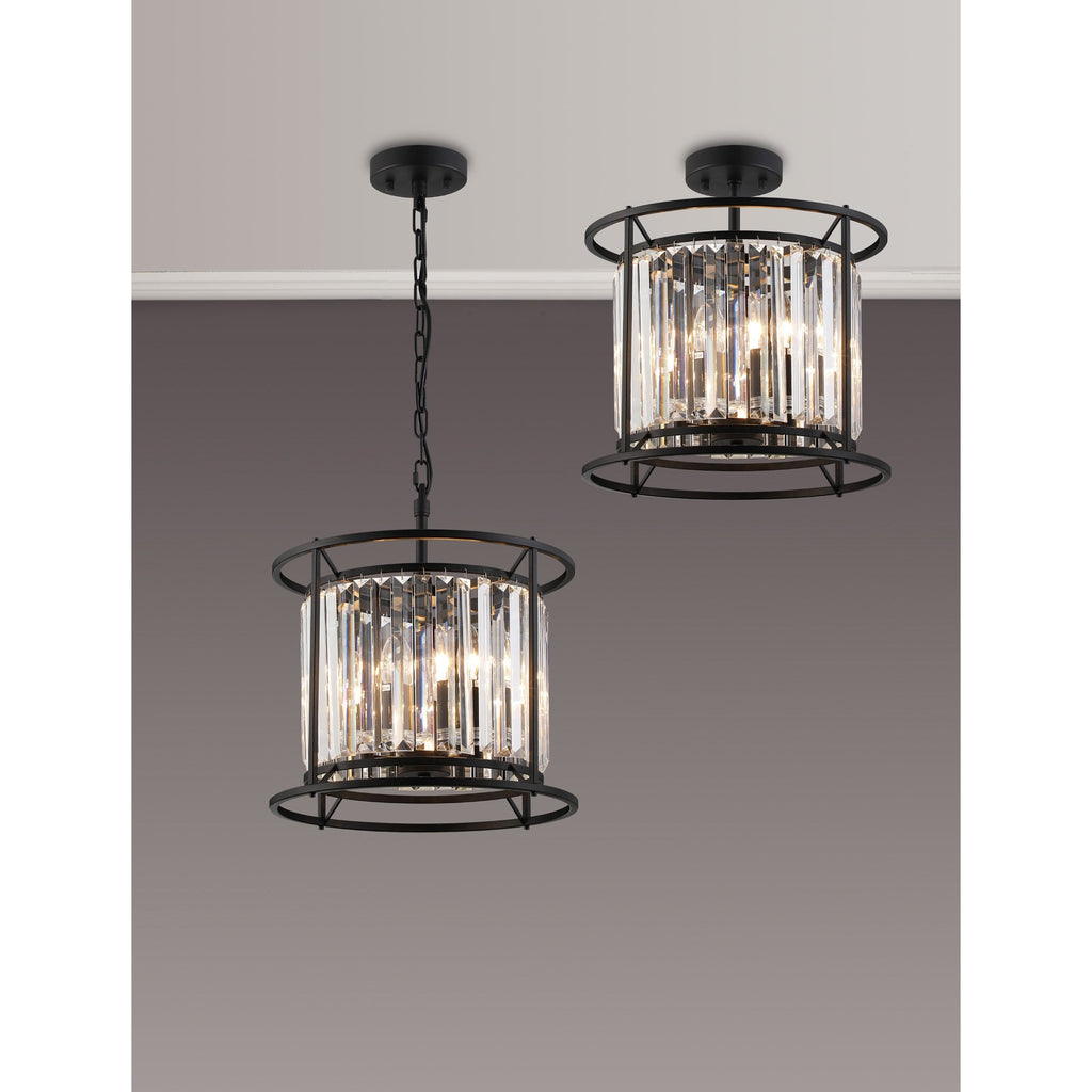 NL91069 Maccia 3 Light Pendant/Ceiling Light Satin Black Clear