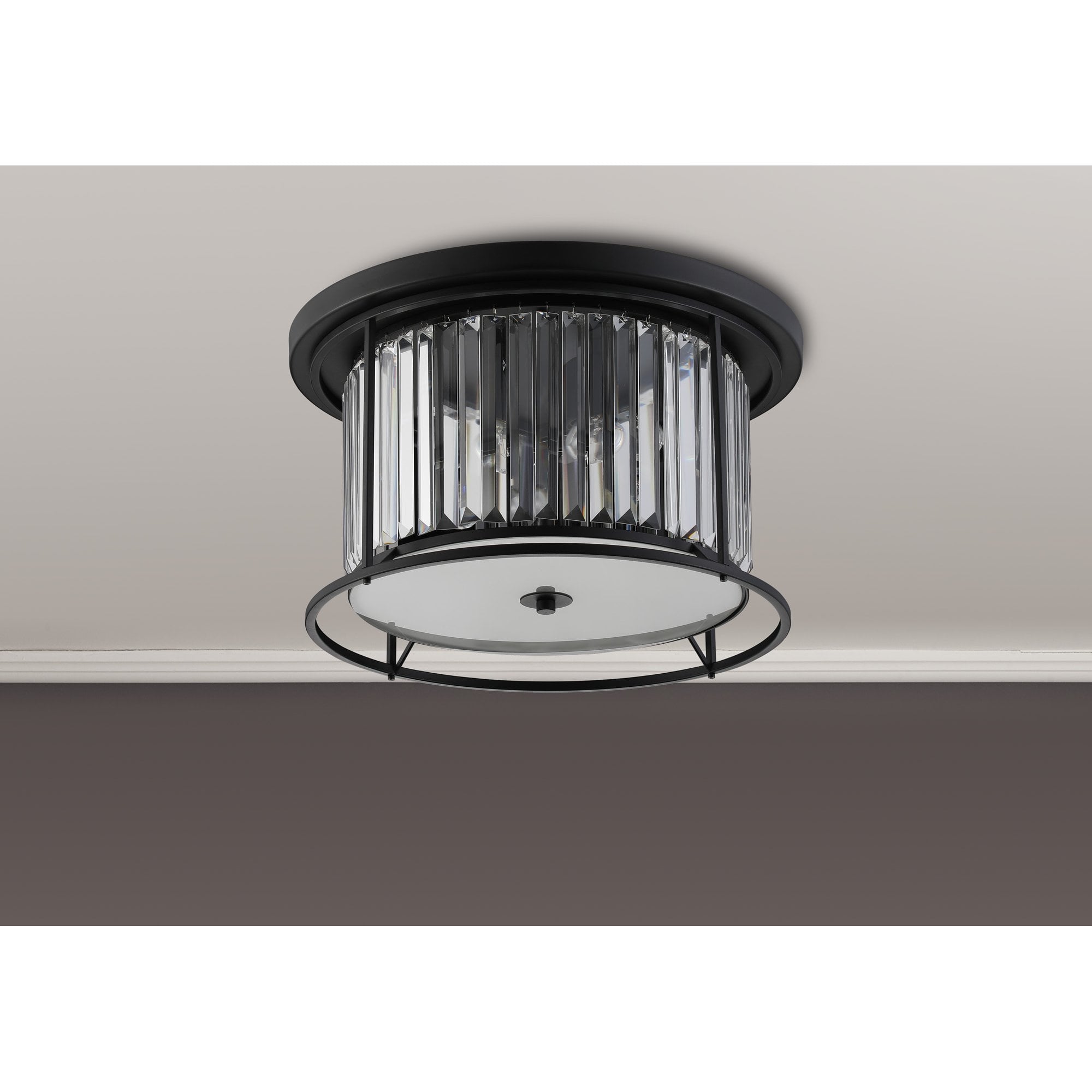 NL91129 Maccia 4 Light Flush Ceiling Light Satin Black Clear