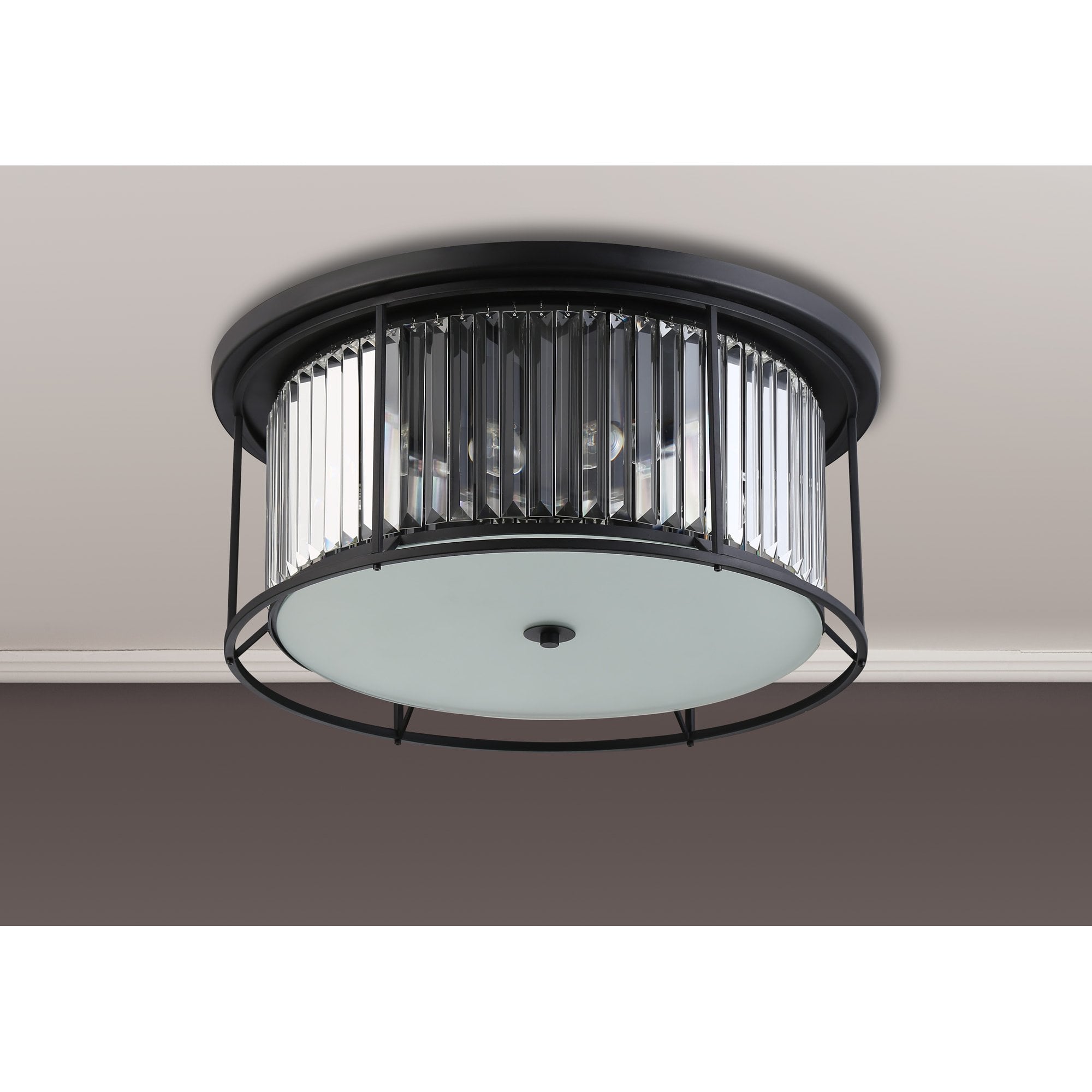 NL91139 Maccia 6 Light Flush Ceiling Light Satin Black Clear