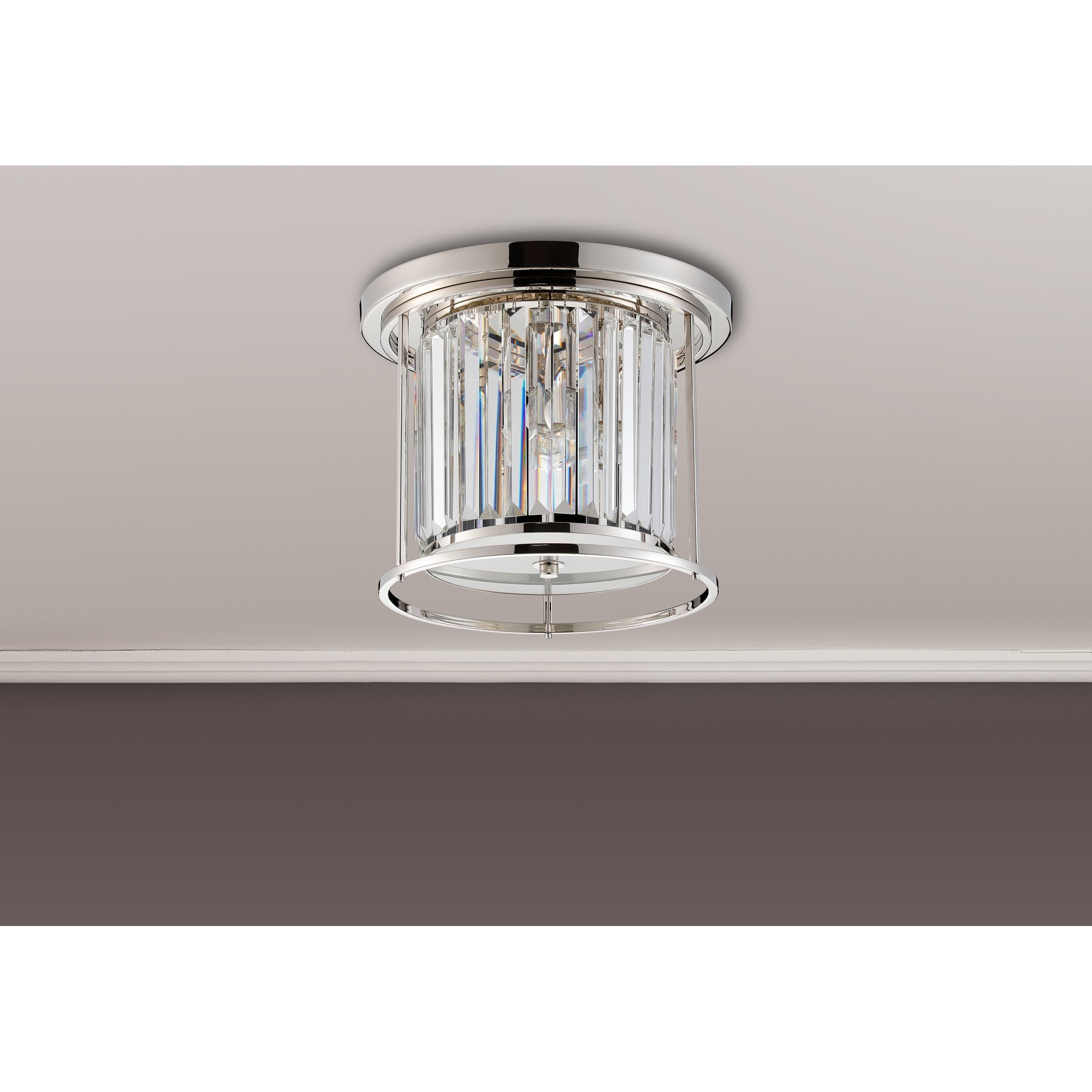 NL91229 Maccia 3 Light Flush Ceiling Light Polished Nickel Clear