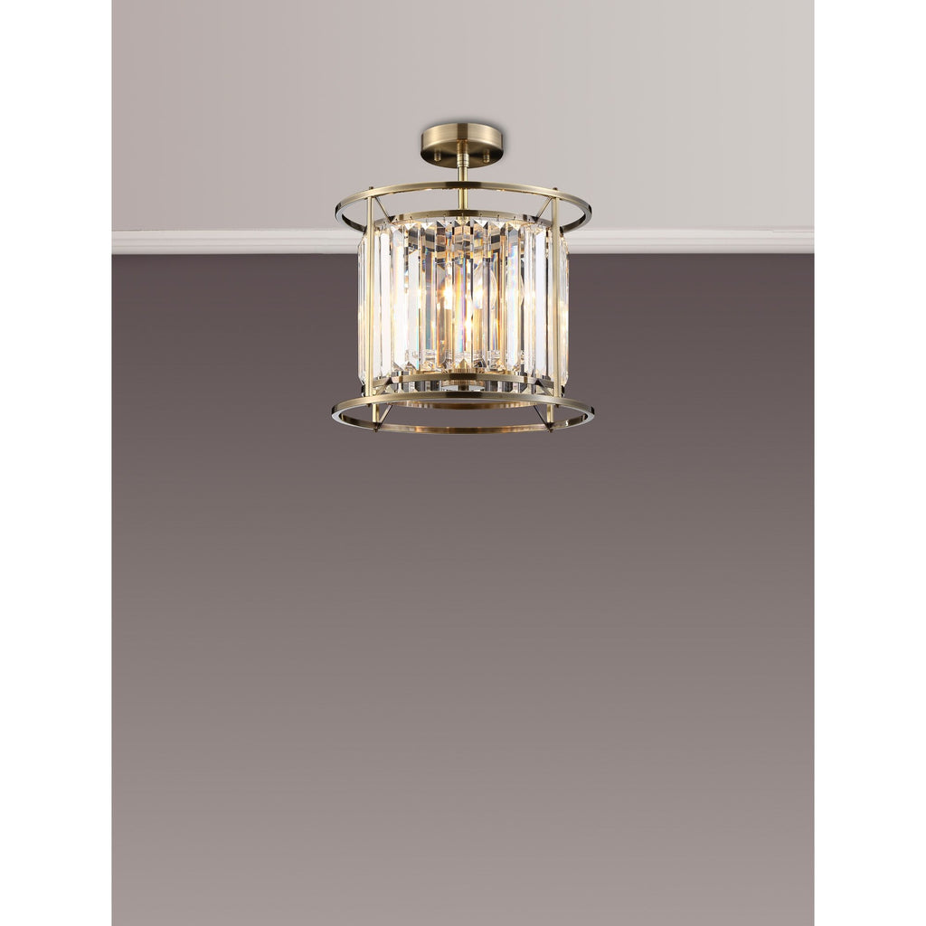 NL91289 Maccia 3 Light Pendant/Ceiling Light Antique Brass Clear