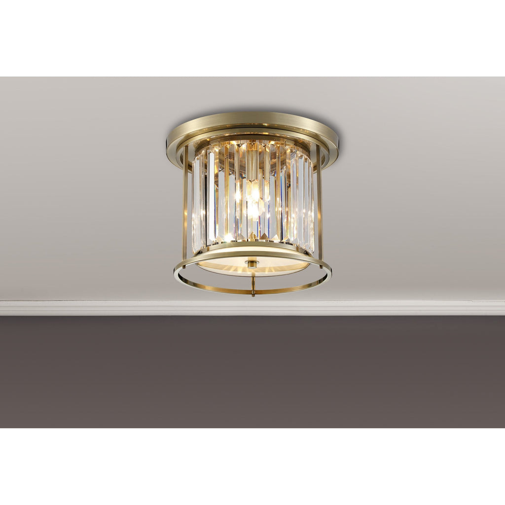 NL91339 Maccia 3 Light Flush Ceiling Light Antique Brass Clear