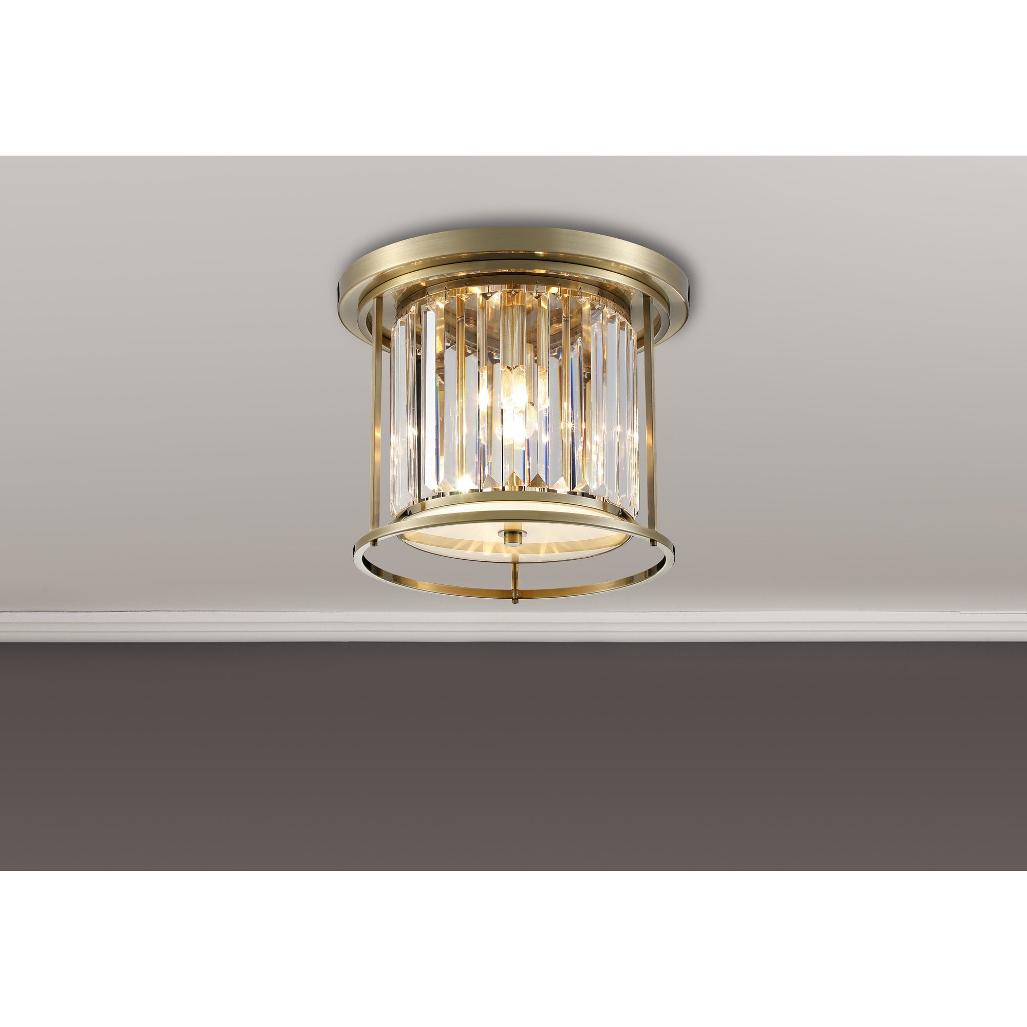 NL91339 Maccia 3 Light Flush Ceiling Light Antique Brass Clear