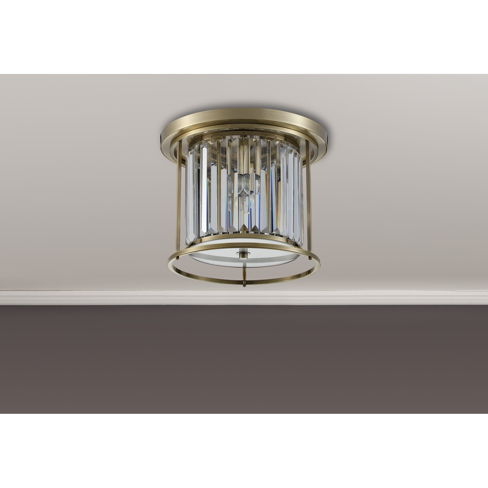NL91339 Maccia 3 Light Flush Ceiling Light Antique Brass Clear