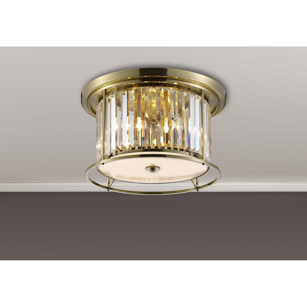NL91349 Maccia 4 Light Flush Ceiling Light Antique Brass Clear
