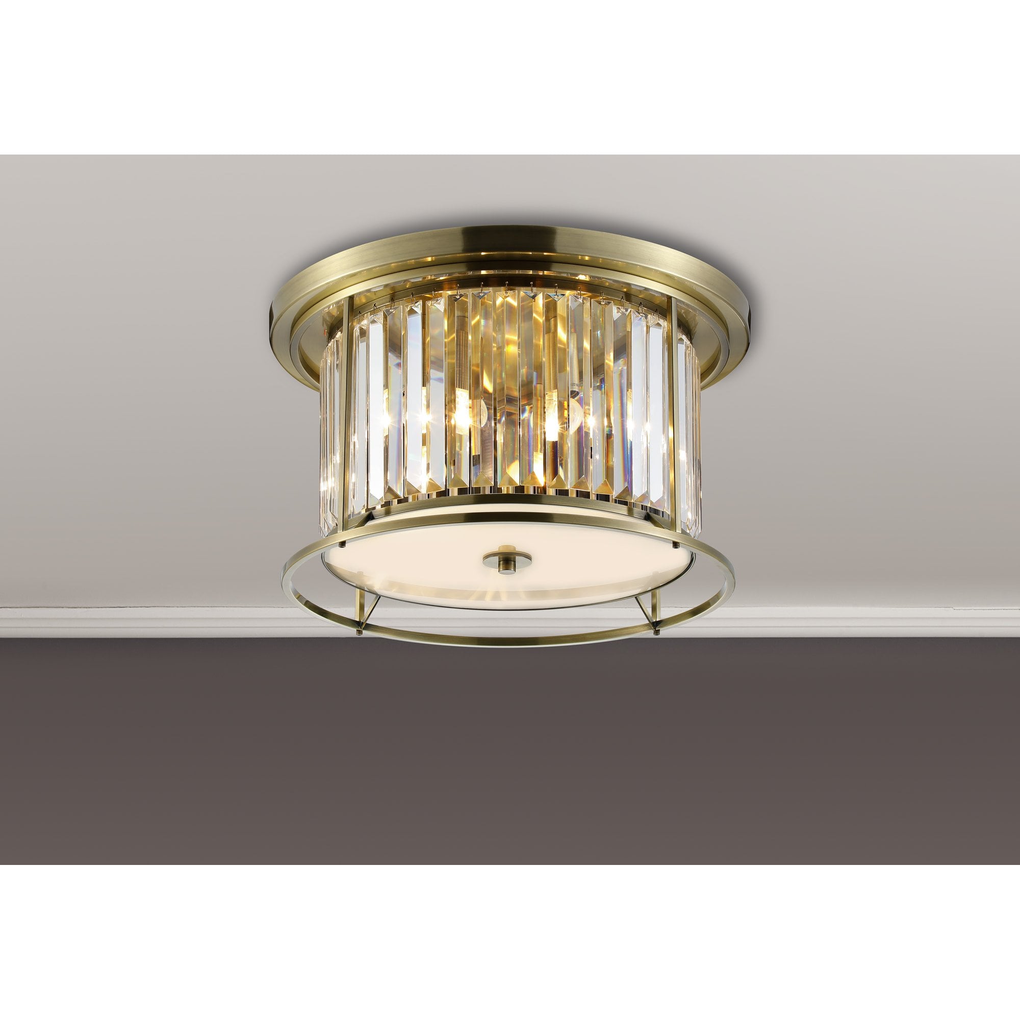 NL91349 Maccia 4 Light Flush Ceiling Light Antique Brass Clear