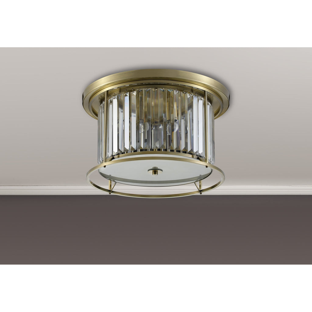 NL91349 Maccia 4 Light Flush Ceiling Light Antique Brass Clear