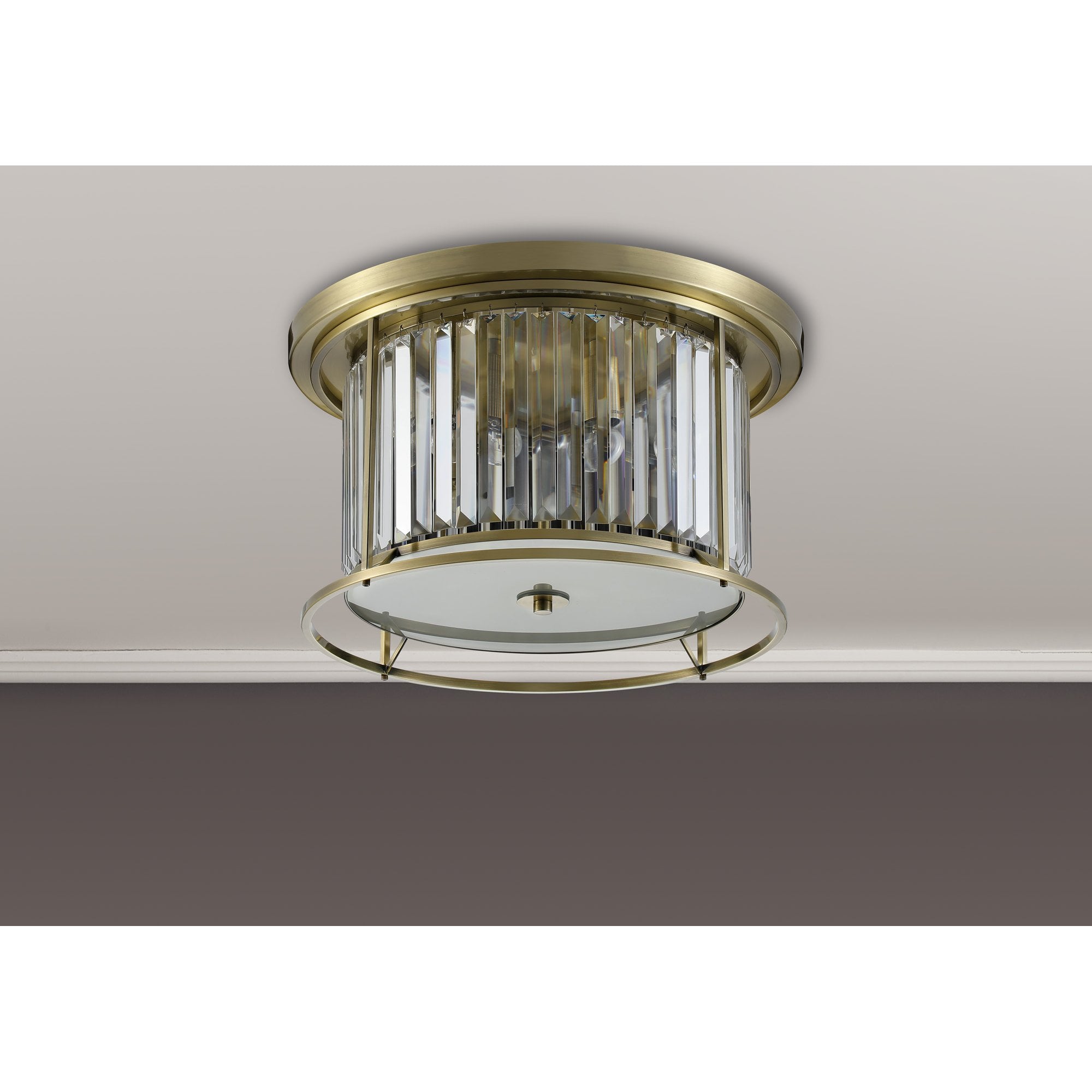 NL91349 Maccia 4 Light Flush Ceiling Light Antique Brass Clear