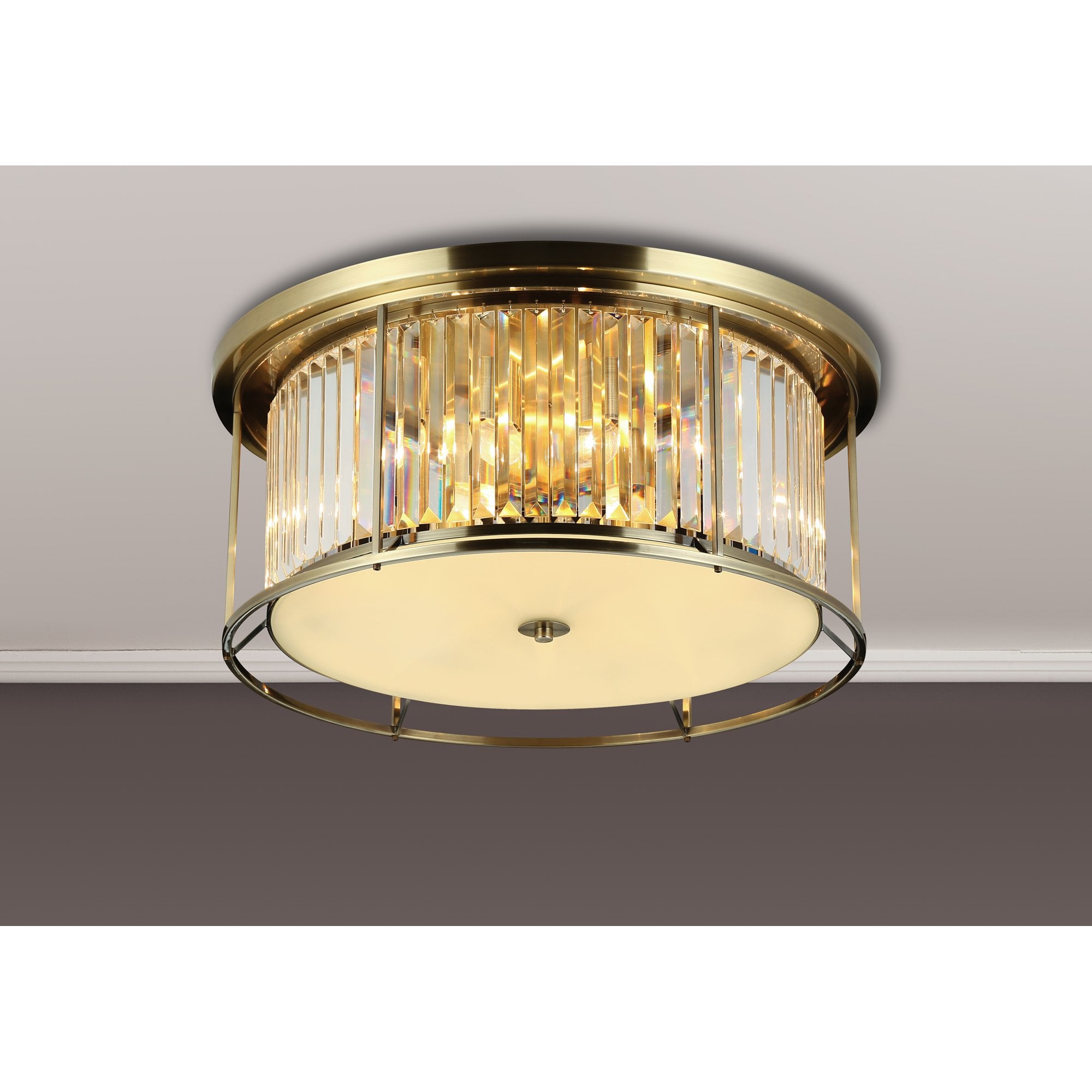 NL91359 Maccia 6 Light Flush Ceiling Light Antique Brass Clear
