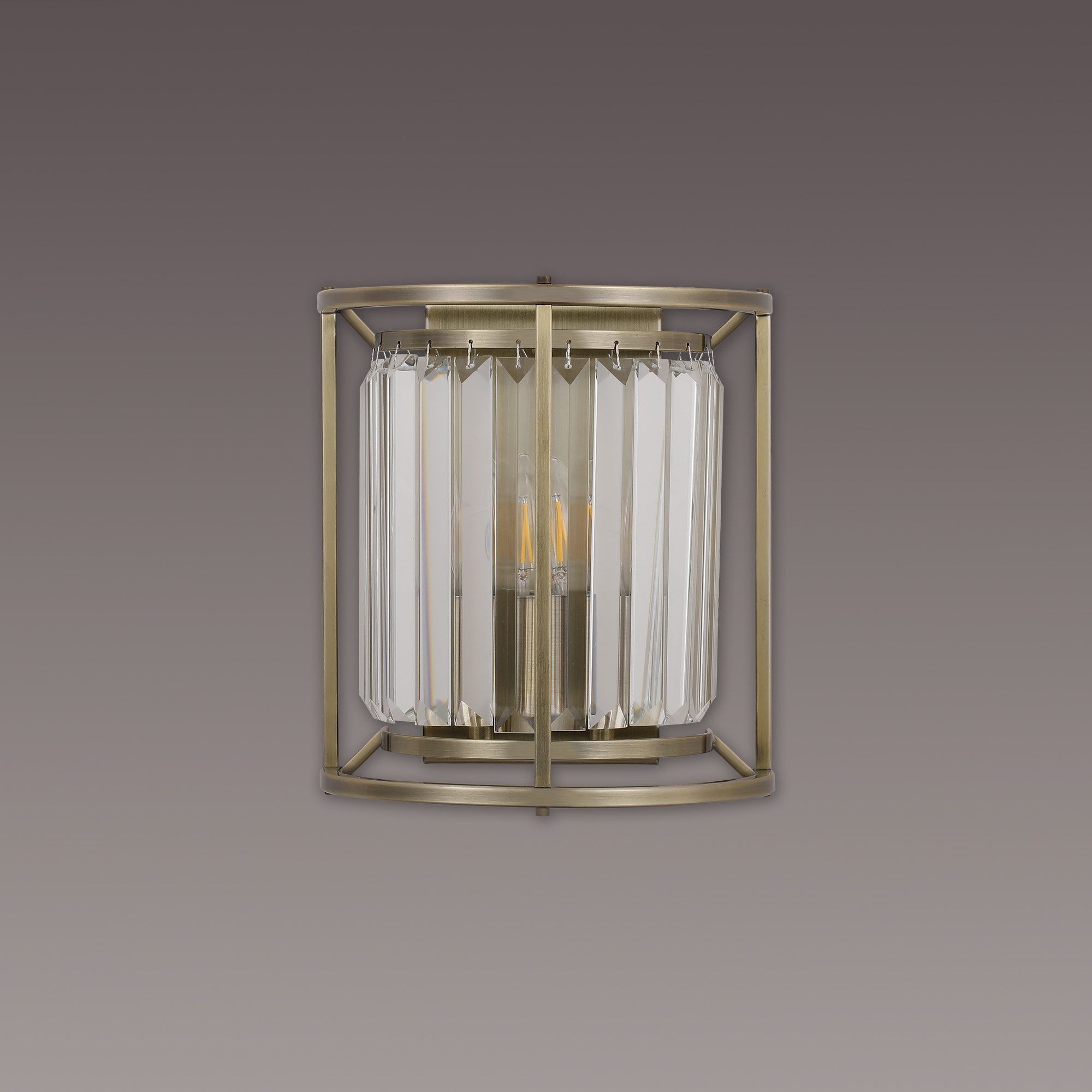 NL91369 Maccia 2 Light Wall Light Antique Brass Clear