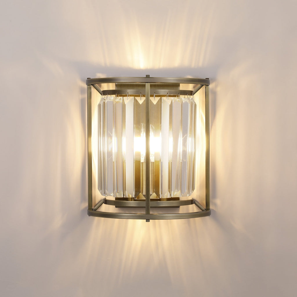 NL91369 Maccia 2 Light Wall Light Antique Brass Clear