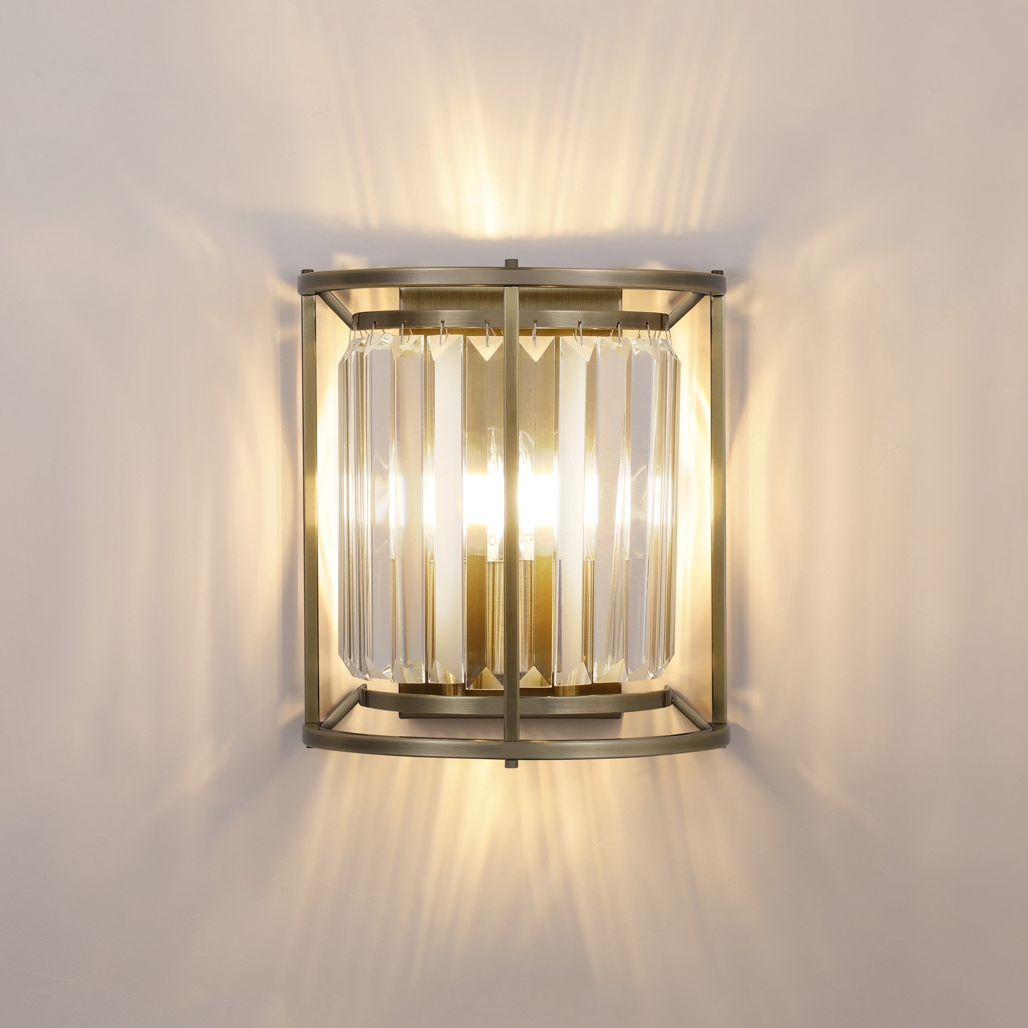 NL91369 Maccia 2 Light Wall Light Antique Brass Clear