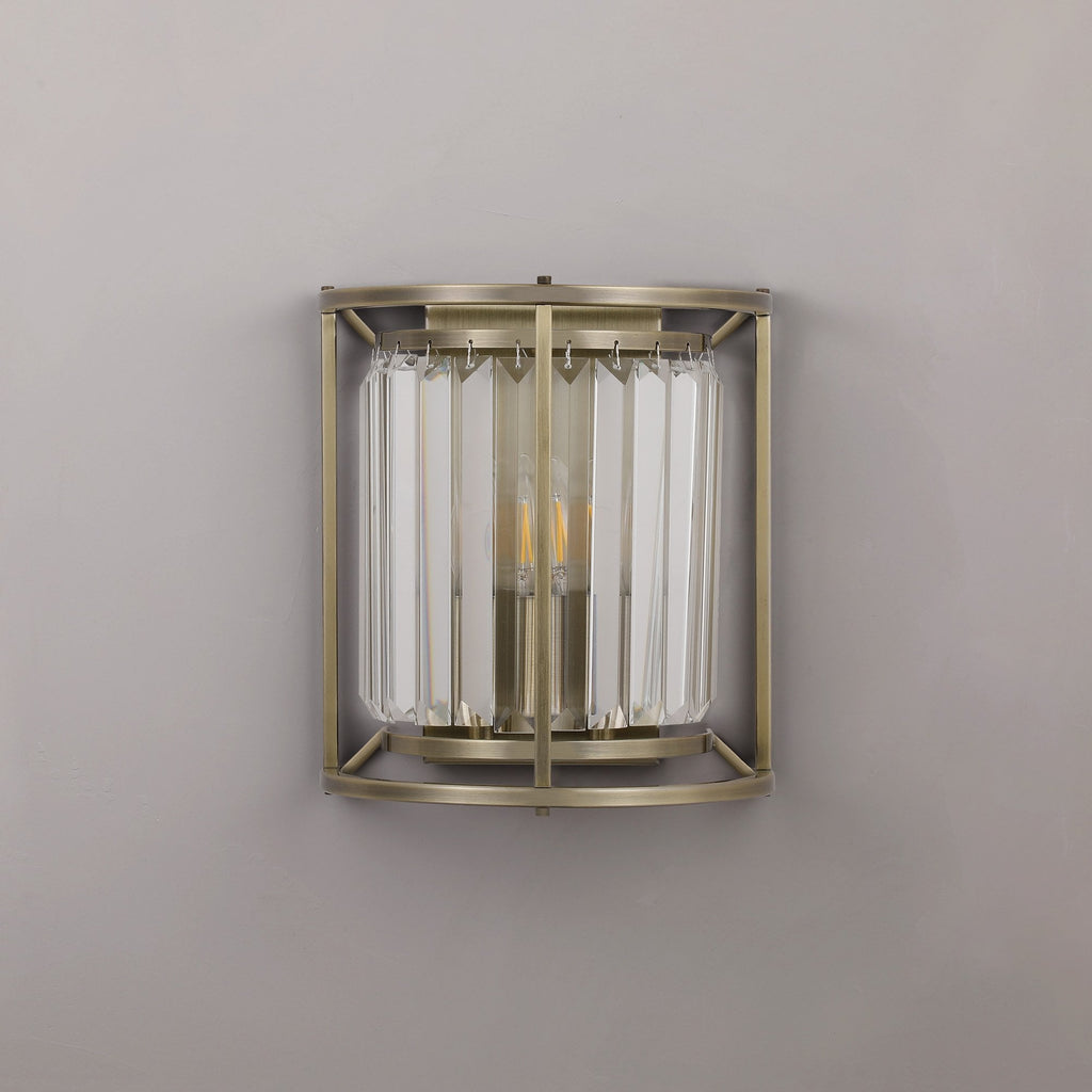 NL91369 Maccia 2 Light Wall Light Antique Brass Clear