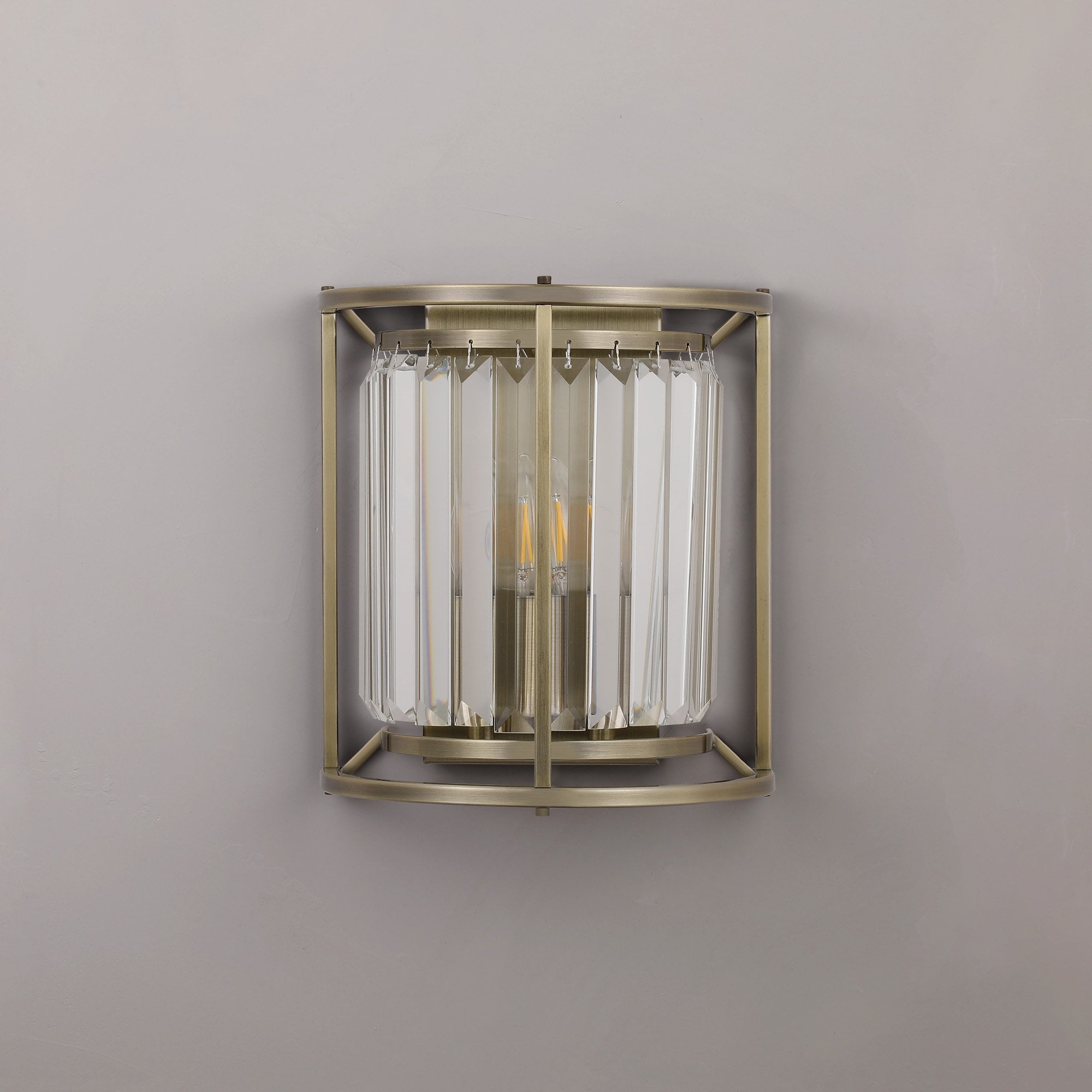 NL91369 Maccia 2 Light Wall Light Antique Brass Clear