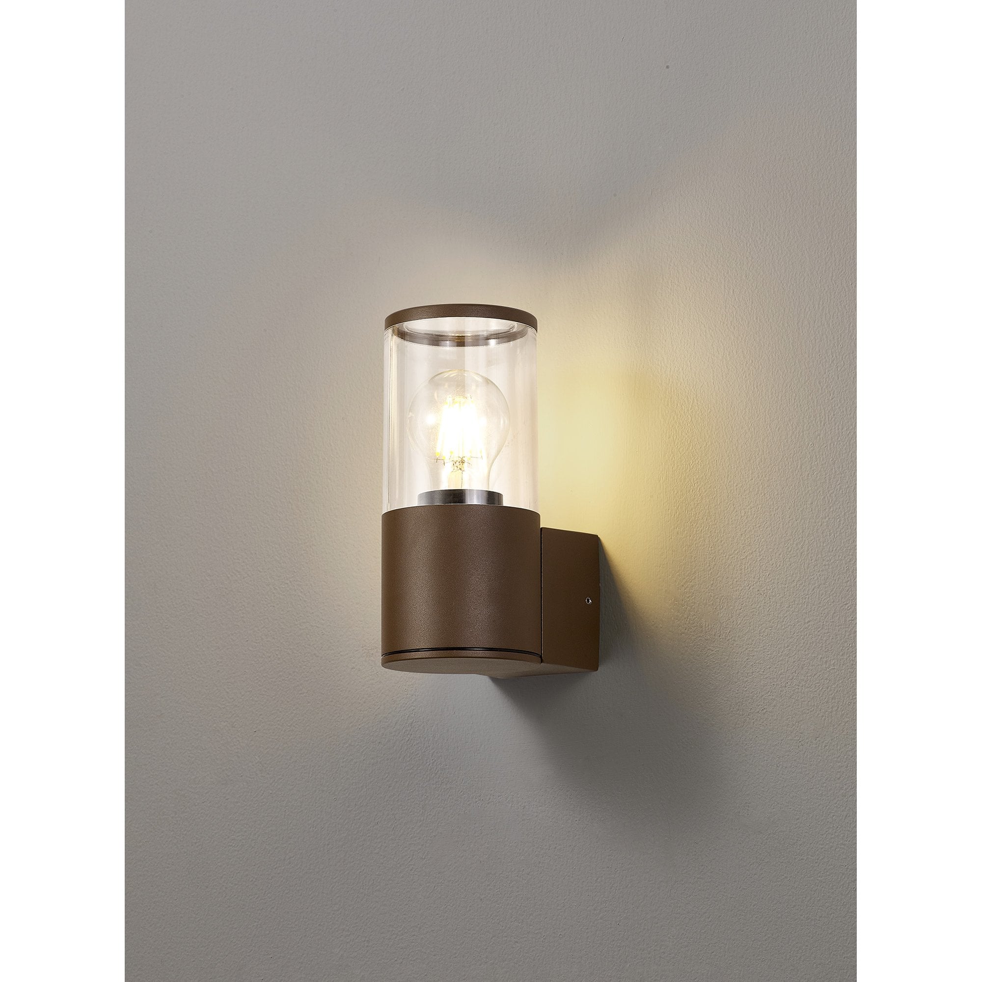 NL7074/CL9 Marc 1 Light Outdoor Wall Light Matt Brown Clear