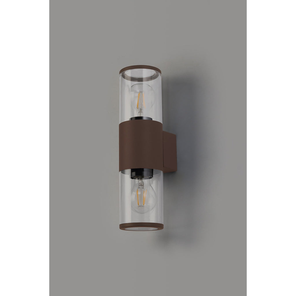 NL7075/CL9 Marc 2 Light Outdoor Wall Light Matt Brown Clear
