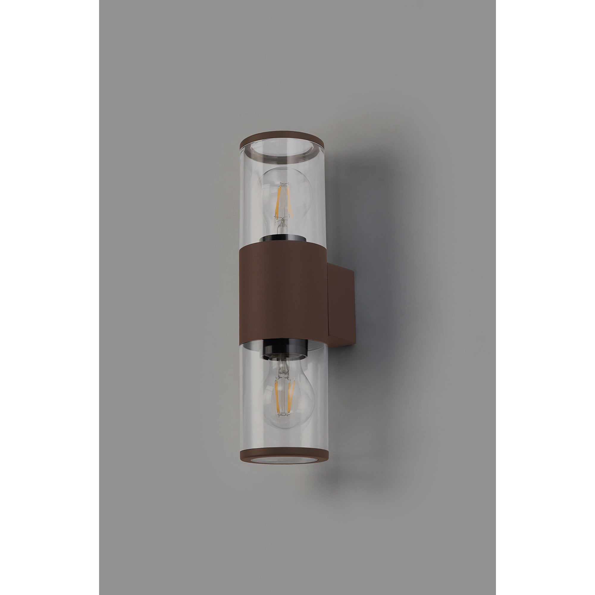NL7075/CL9 Marc 2 Light Outdoor Wall Light Matt Brown Clear