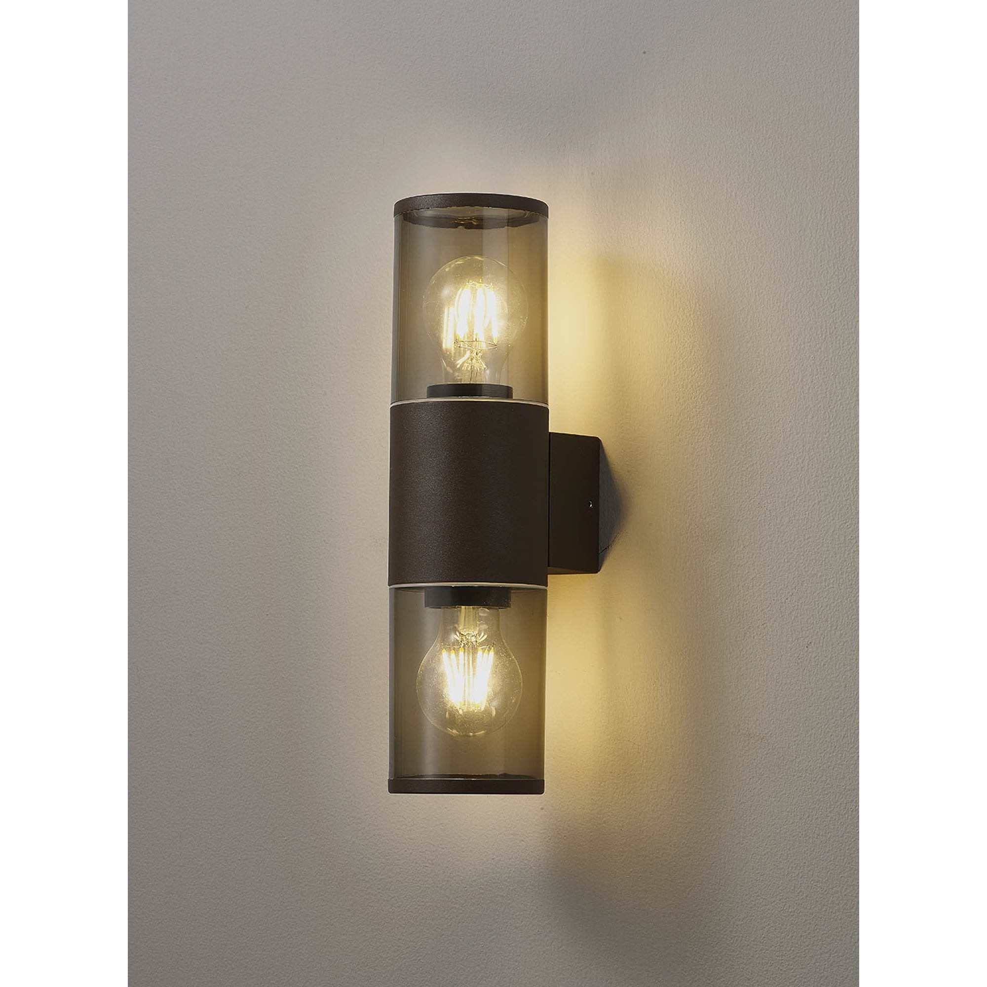 NL7075/SM9 Marc 2 Light Outdoor Wall Light Matt Brown Smoked