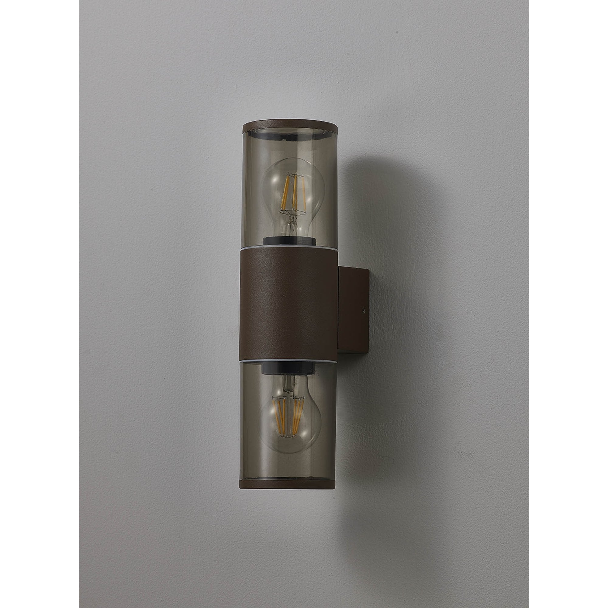 NL7075/SM9 Marc 2 Light Outdoor Wall Light Matt Brown Smoked